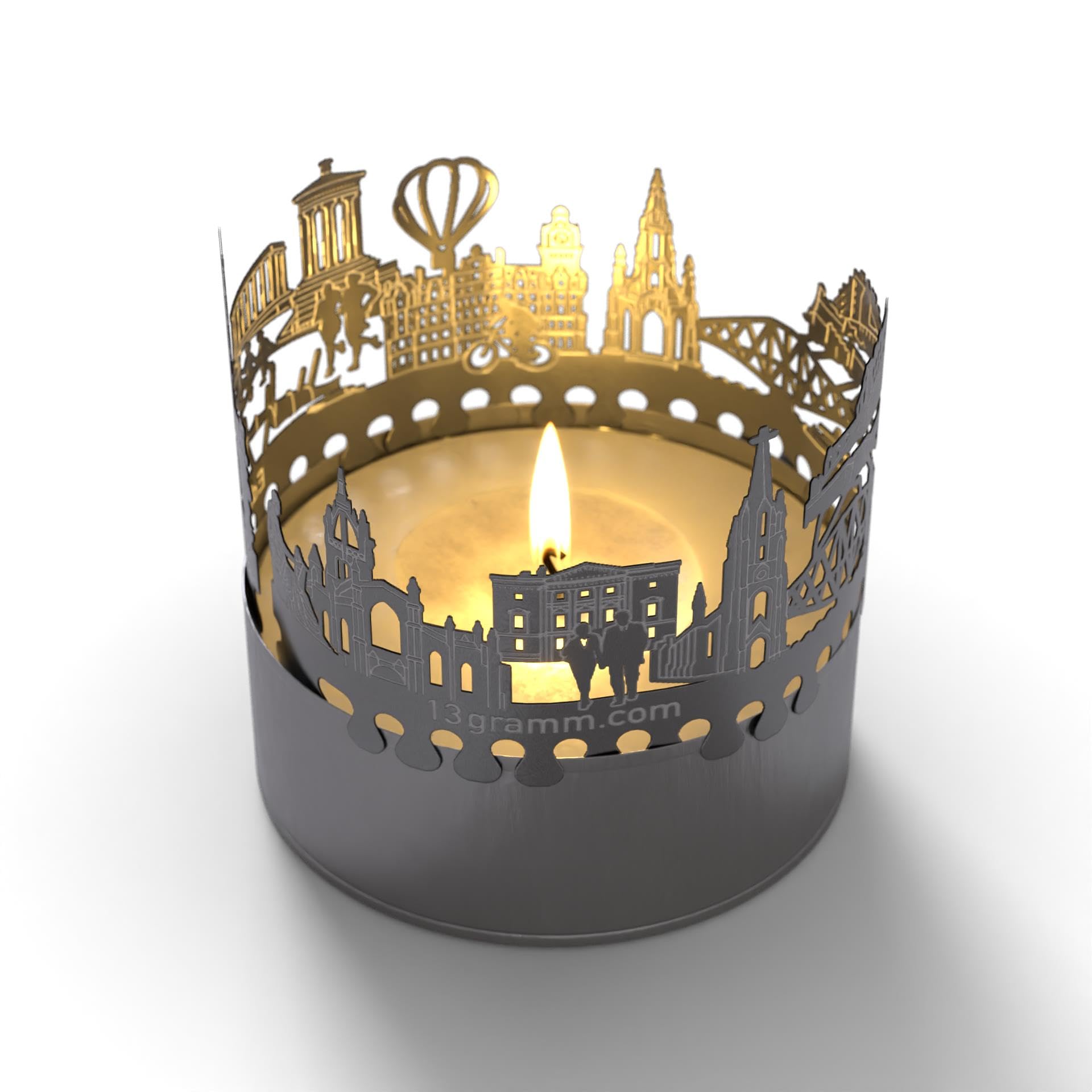 13Gramm Yellow, Orange Edinburgh Skyline Shadow Play Candle - Mesmerizing Souvenir And Gift For Any Edinburgh Fan - Illuminate Your Space With Scotland's Iconic Landmarks