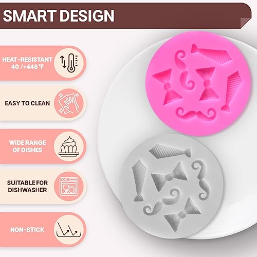 Miniatura 4 de Molde de silicona para pajarita para chocolate, ideal para decoración de pasteles y cupcakes, 2 pulgadas de diámetro para hornear dulces de