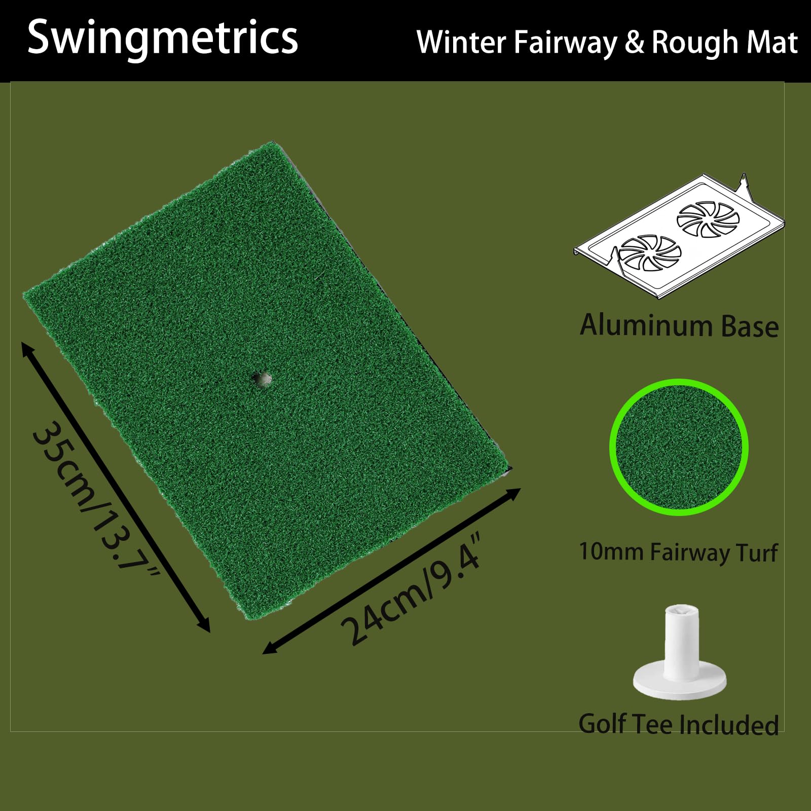 Alfombrilla de Golf 3 en 1 con césped reemplazable, Base de Aluminio de 35 x 24 Picos a de 3 Pulgadas, práctica de Golf para astillar, Conducir, Entrenamiento al Aire Libre