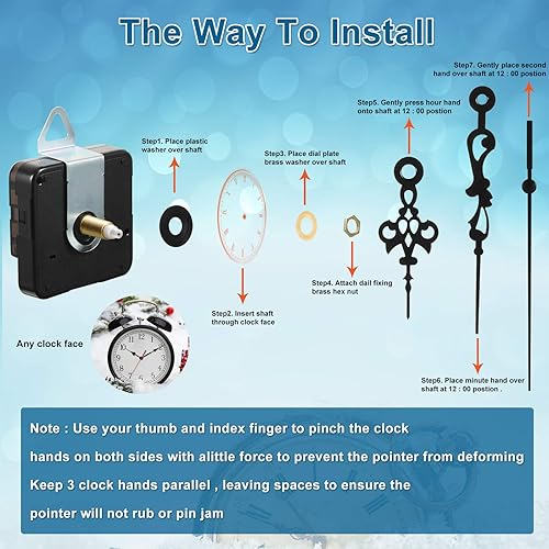 Miniatura 2 de Mecanismo de movimiento de reloj de cuarzo de 6 piezas con 6 pares de manecillas de reloj de bricolaje diferentes, piezas de reparación a pilas,
