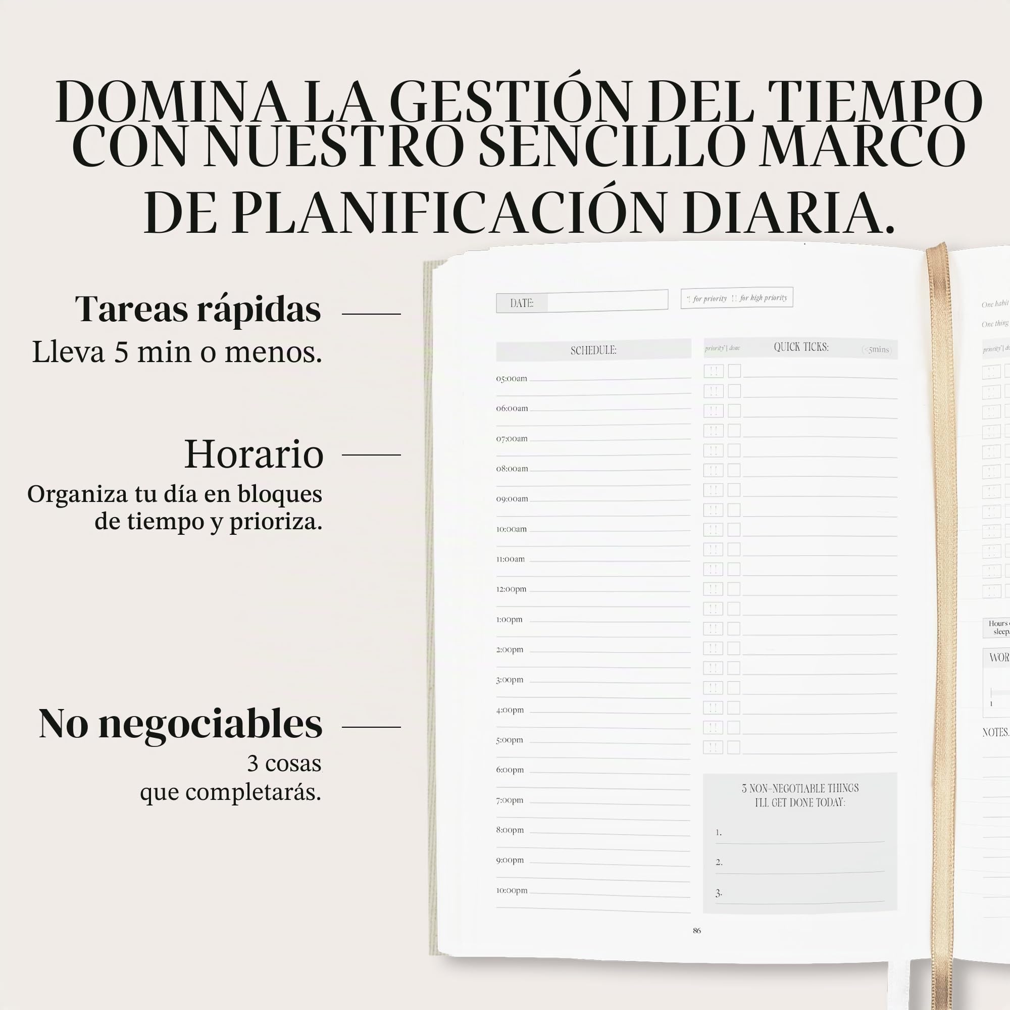 Planificador de productividad de tapa dura - Planificador diario para la organización, gestión del tiempo y productividad | Planificador A5 sin fecha que utiliza el método viral de Grace Beverley |