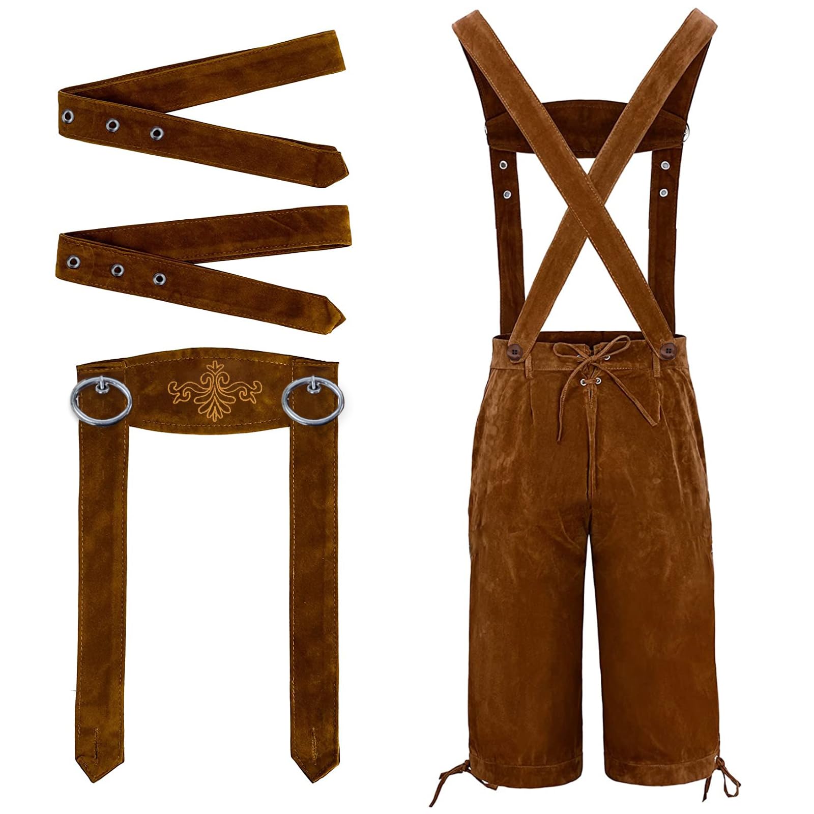 Lederhosen spodnie skórzane, męskie spodnie Oktoberfest, spodnie skórzane, bawarskie, brązowe