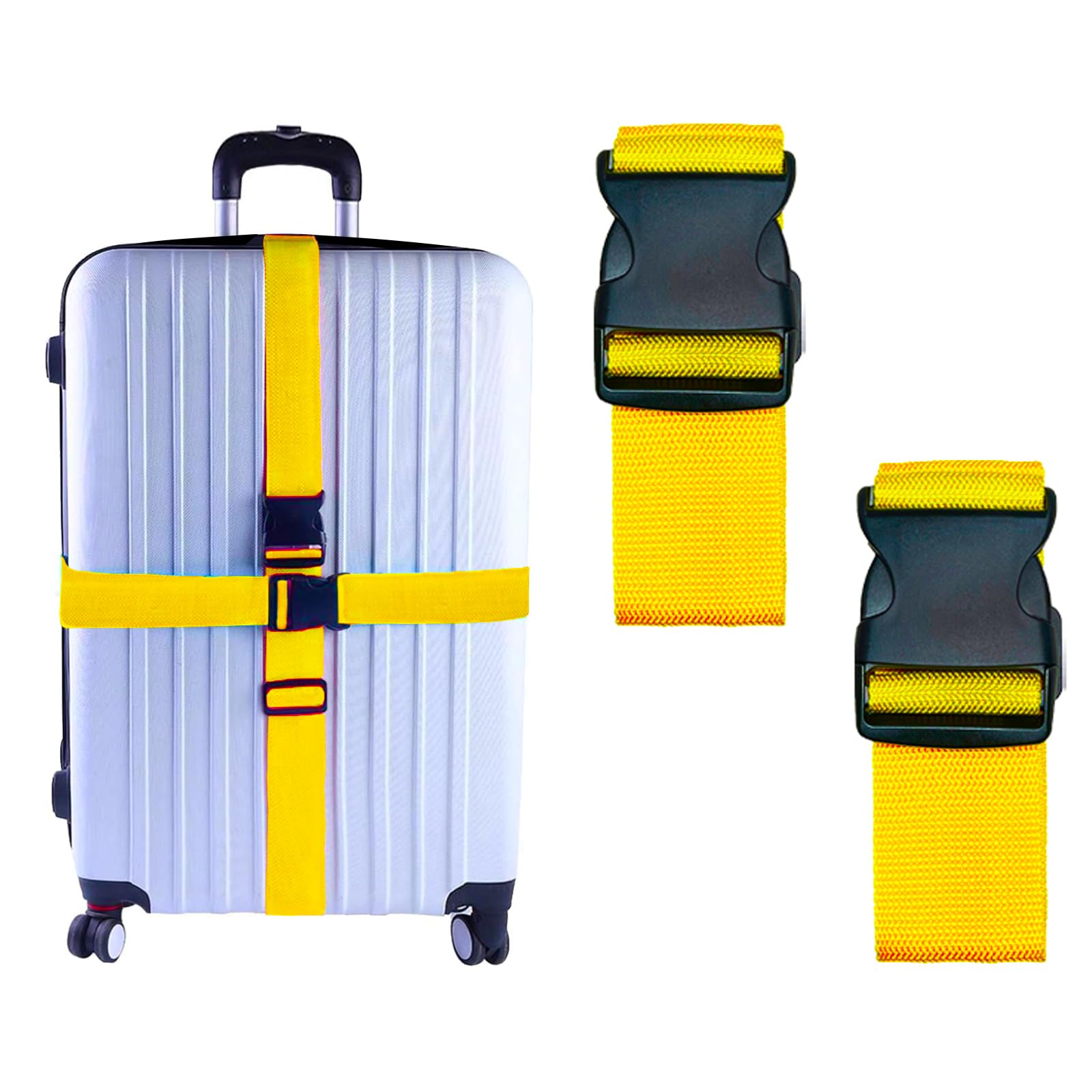 2 pack suitcase belts, adjustable luggage straps, bright colors travel packing straps with quick release buckle (yellow)