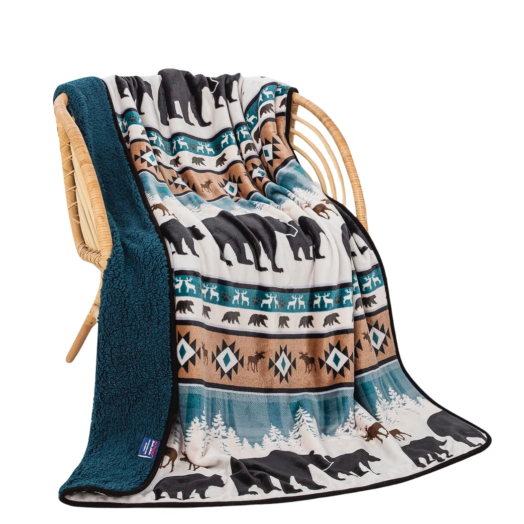 Designs Lodge Series Licensed Super Soft Throw Blanket with Sherpa Lining 50"x60" (Teal)