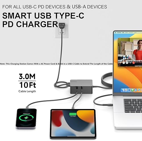 Miniatura 4 de HKY PD100W USB C GaN Cargador Estación de carga de 3 puertos con enchufe plegable de EE. UU., Reino Unido, UE, AU Cargador de pared rápido compacto
