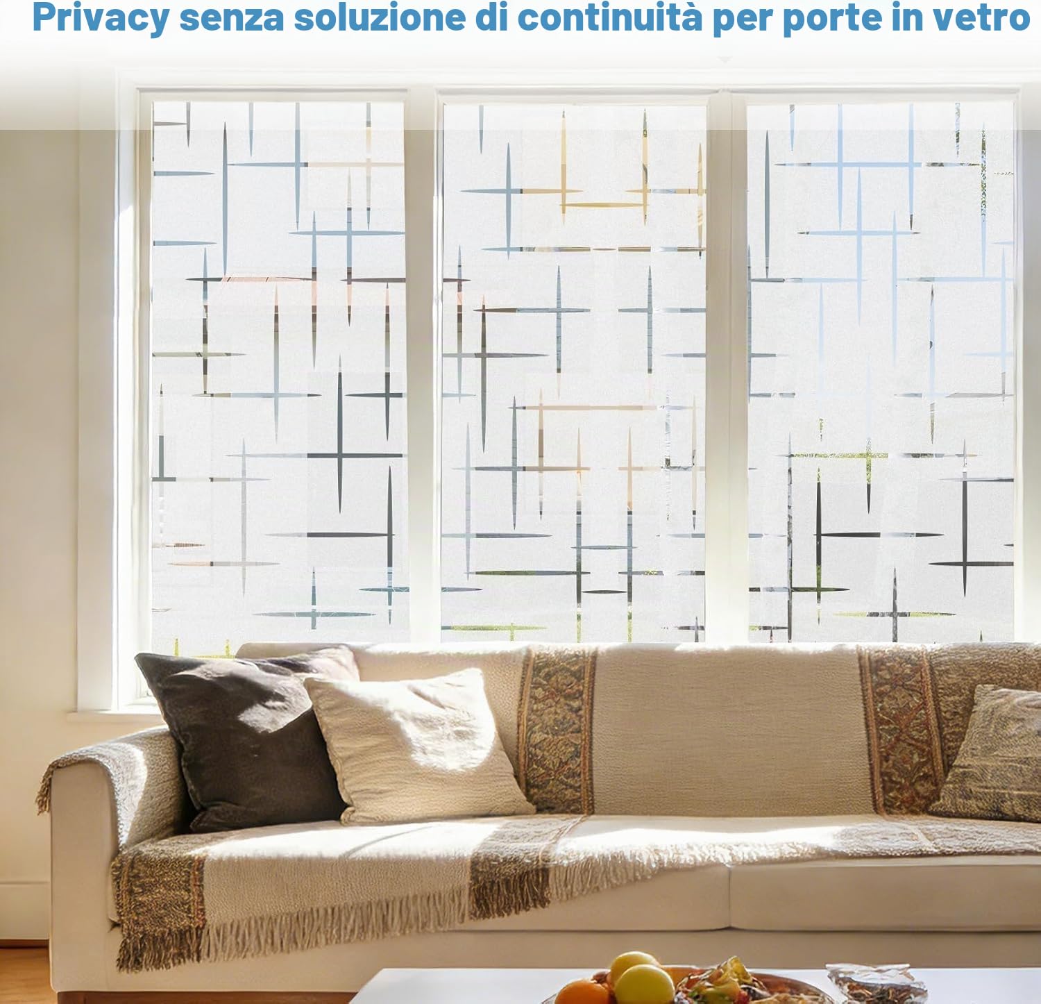 FINNEZ Pellicola per Finestre Vetri 115 x 400cm Smerigliata per Finestre Vetri-Autoadesive Anti-UV, Statica, Privacy per Cucina,Ufficio,Camera da Letto (Schema a Croce)