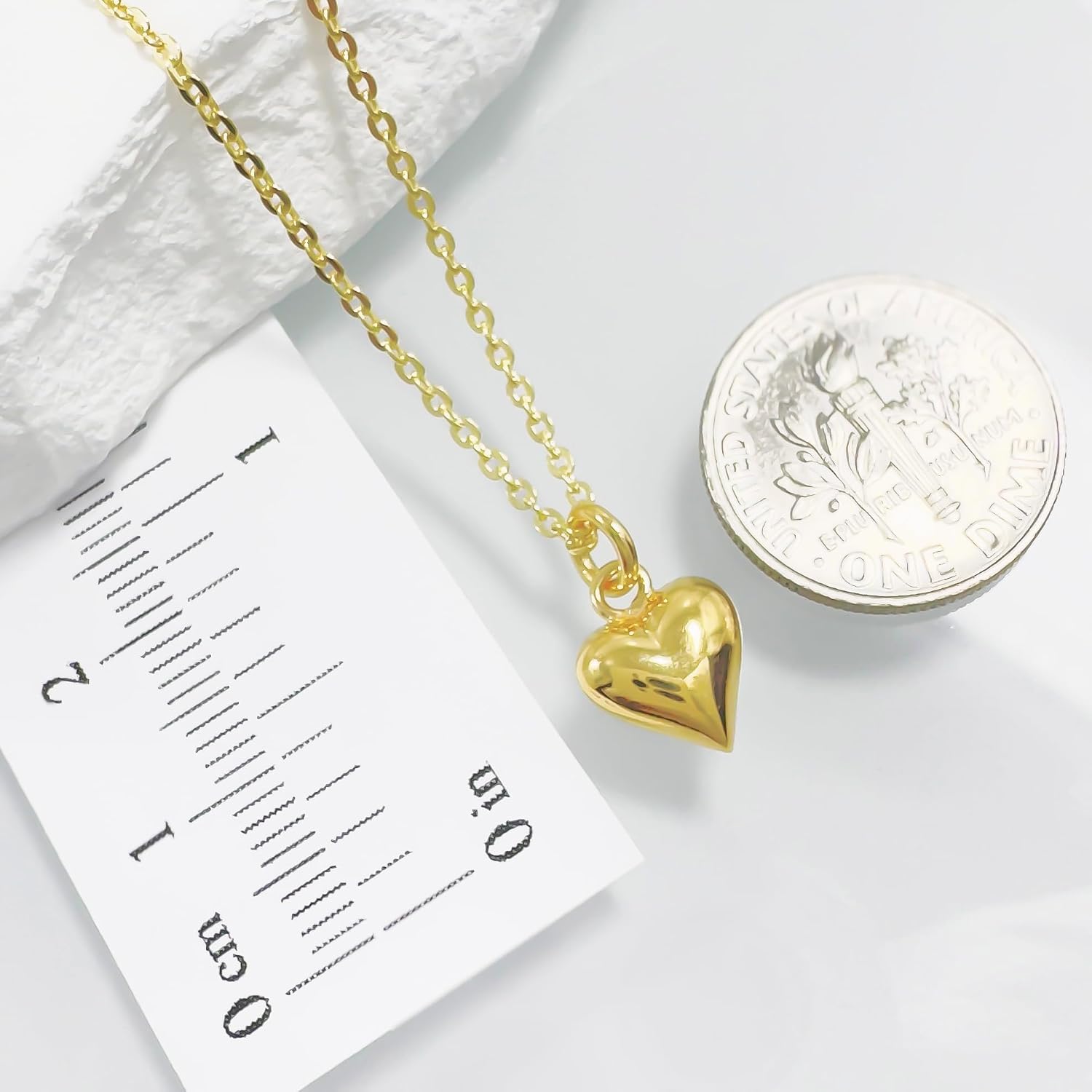Gold Heart Necklace for Women Tiny and Dainty 14K Gold-plated Sterling Silver Puffed Heart Necklace