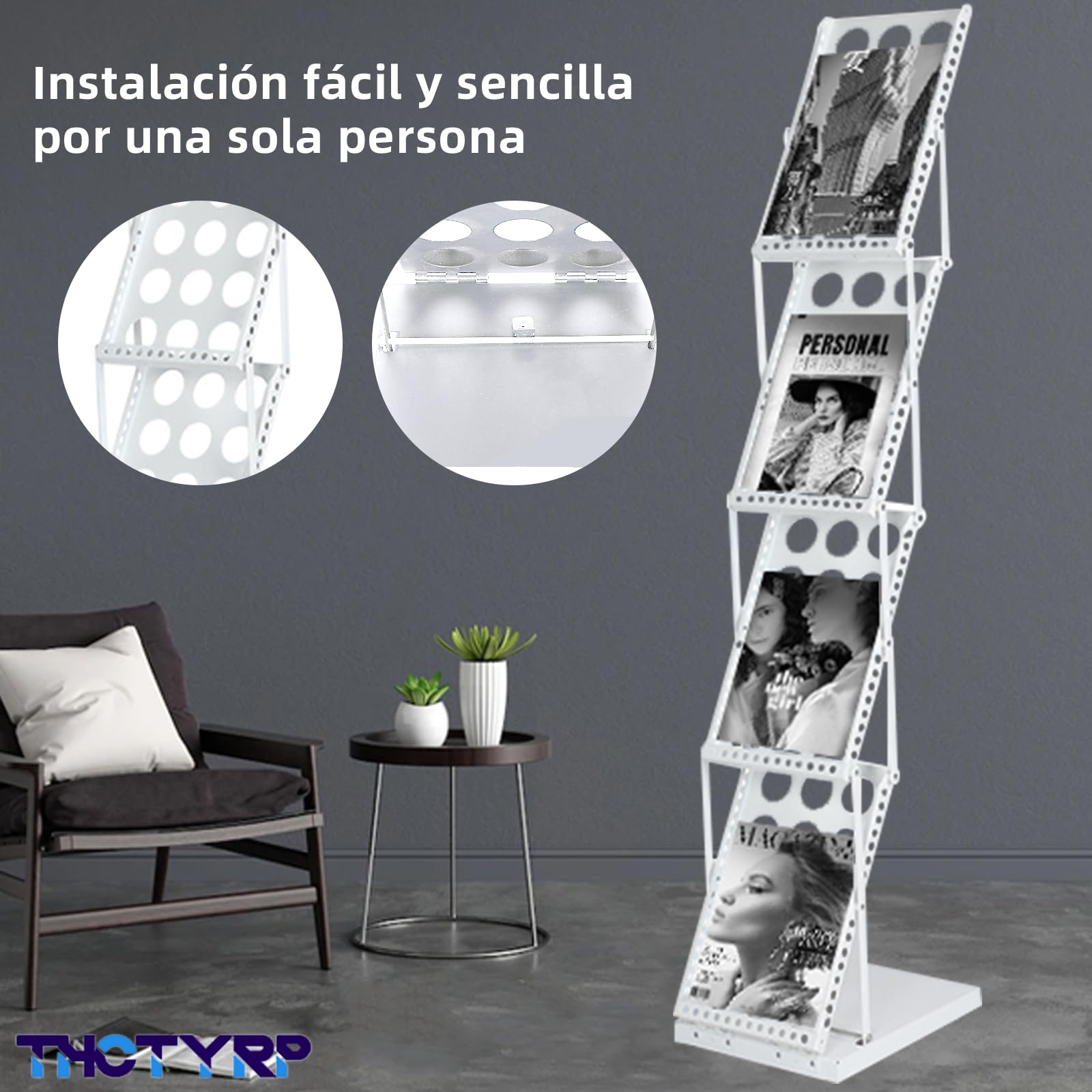 Soporte para catálogos, revistas y folletos, soporte plegable de 4 capas A4, soporte vertical de pie para revistas de moda