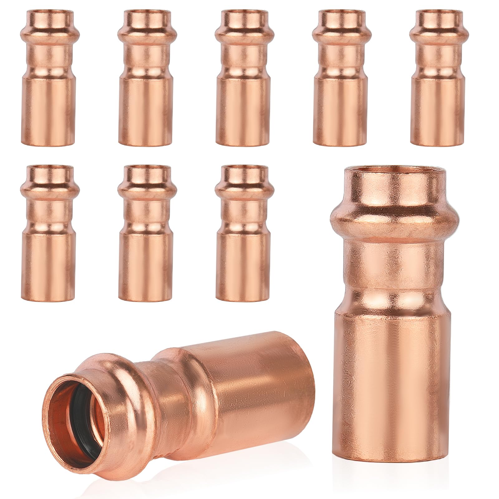 Paquete de 10 racores de buje de cobre GUOFIS, acoplamiento reductor de 3/4" x 1/2", acoplador de cobre LF para fontanería residencial y comercial (3/4"FTG x 1/2" de ajuste a presión) (PRESS031)
