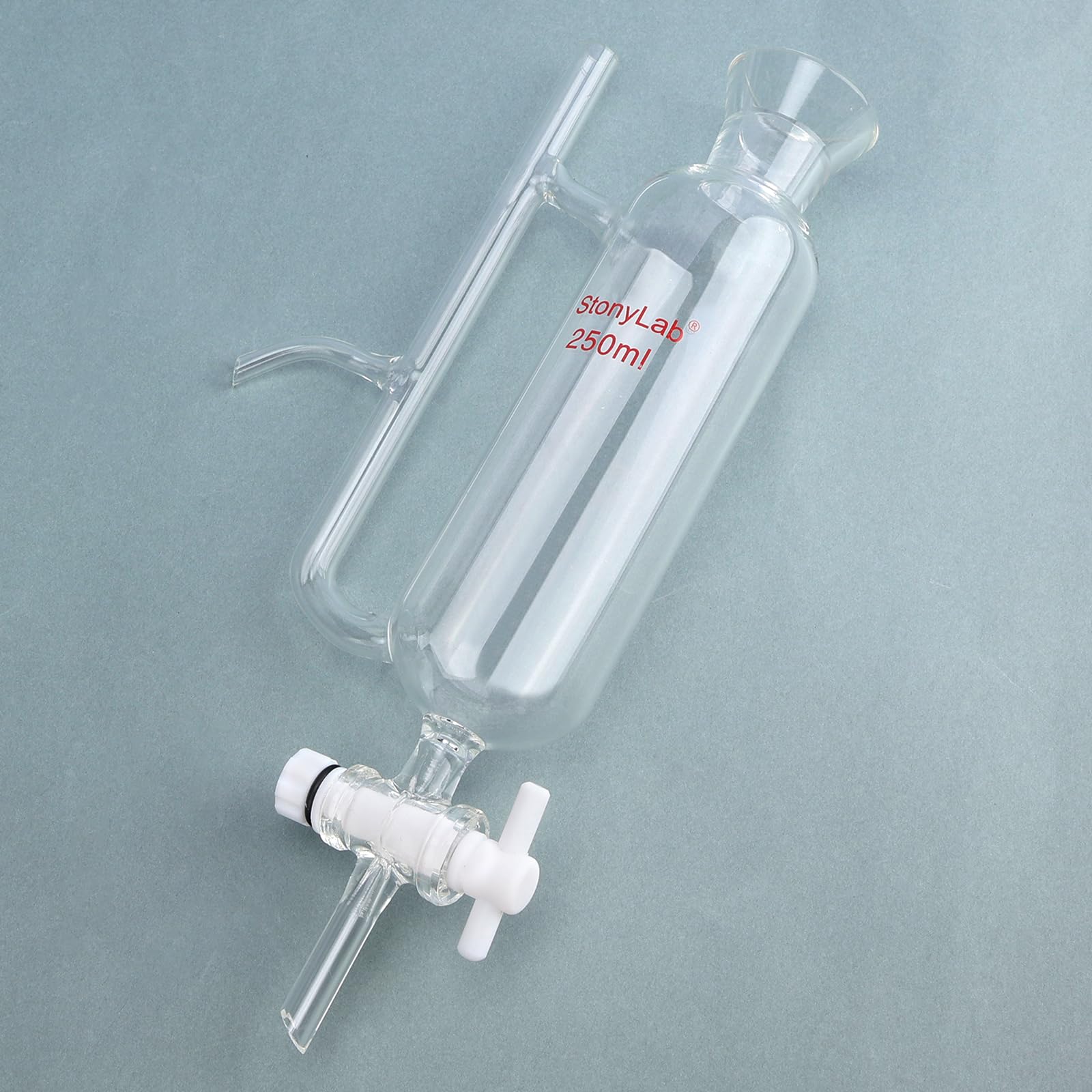 stonylab Weithals-Wasser-Öl-Abscheider mit PTFE-Hahn, Glaswaren zur Flüssigkeitstrennung und -reinigung, Zwei-Phasen-System-Laborexperimente, 250 ml
