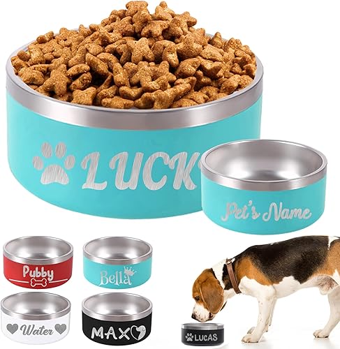 Miniatura 8 de Tazón personalizado para perros con nombre personalizado grabado con láser, platos de acero inoxidable para mascotas para perros grandes y pequeños