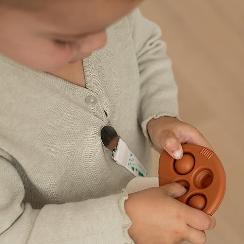 Miniatura 6 de Juego de soporte para chupete y clip para bebés, azul y gris, 2 clips de silicona para chupete + estuche de almacenamiento, soporte sin BPA