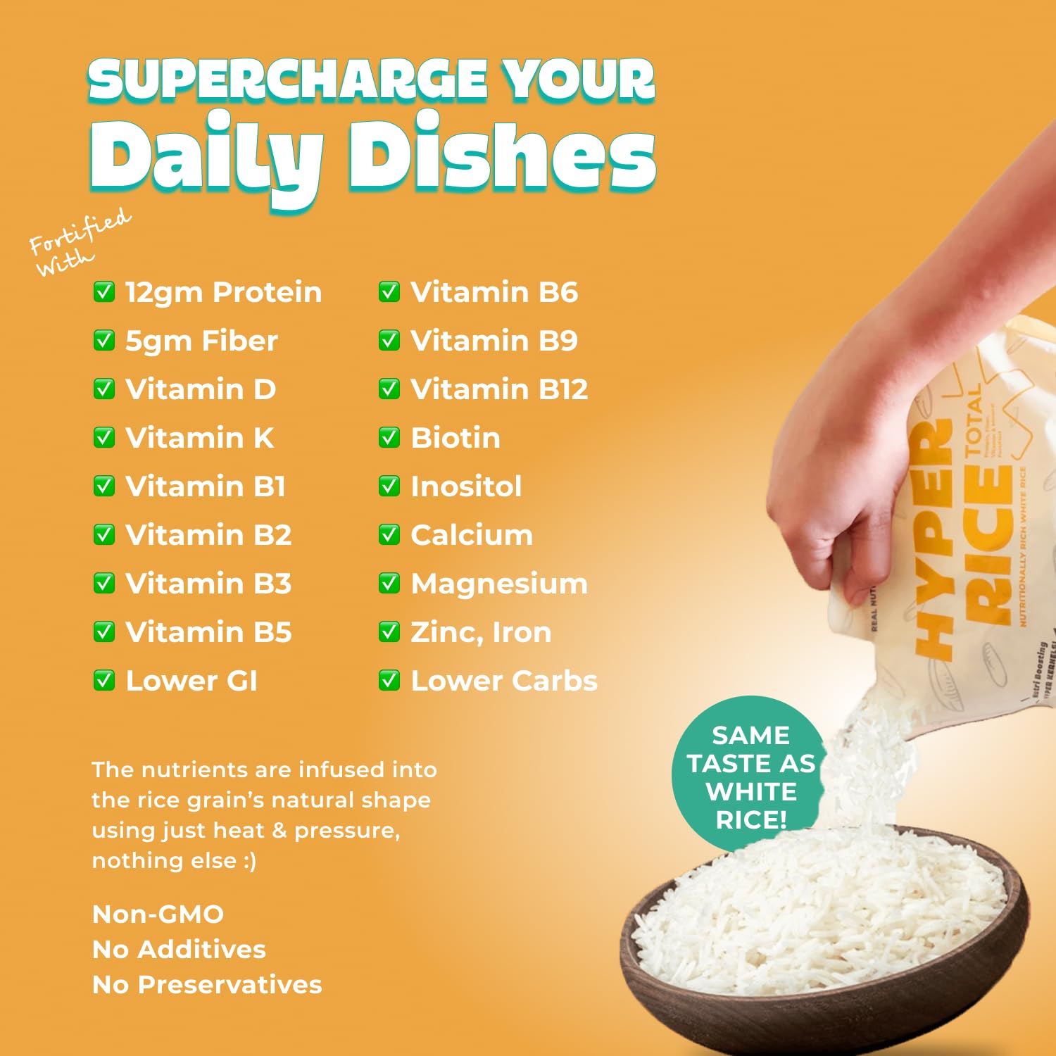 RealNutriCo Hyper Rice, 2X High Protein Rice 950gm | Low GI Sugar Control | Premium Diabetic Lower Carbs White Rice | Manage Weight & Blood Sugar Level | Non GMO | Nutrition Boost for Whole Family - Image 4 thumbnail