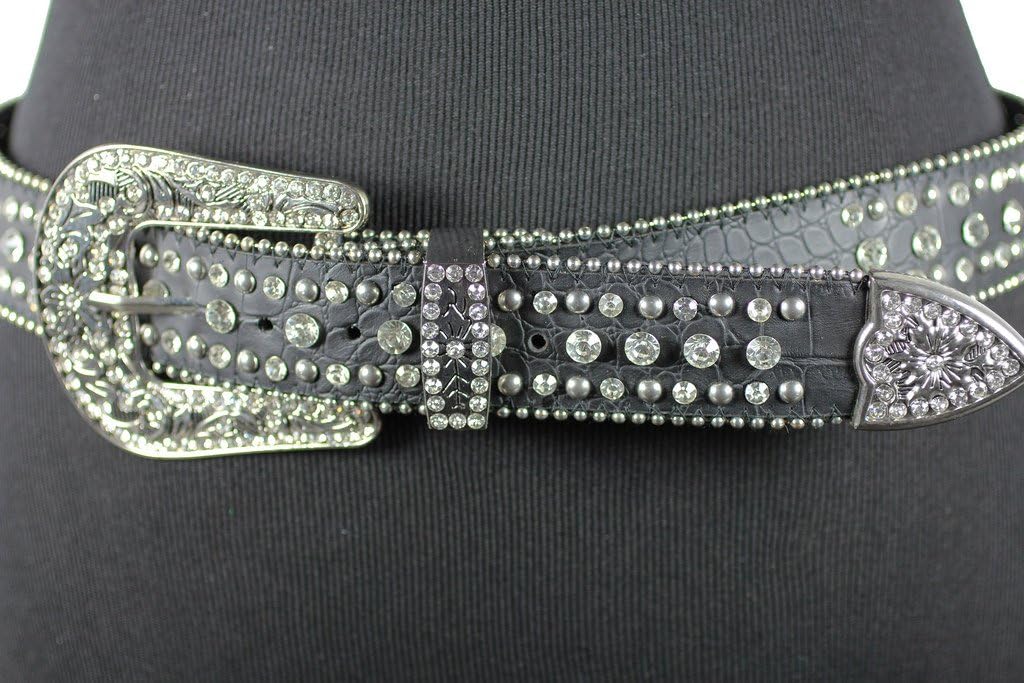 Deal Fashionista BLACK Western Rhinestone Cowgirl CROSS Bling Studded Removable Buckle Belt