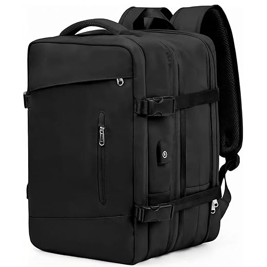 Mochila Executiva Viagem Grande Notebook Feminina Masculina 40L Expansível De Bordo Antifurto Casual Escolar Bagagem De Mão (Preta)