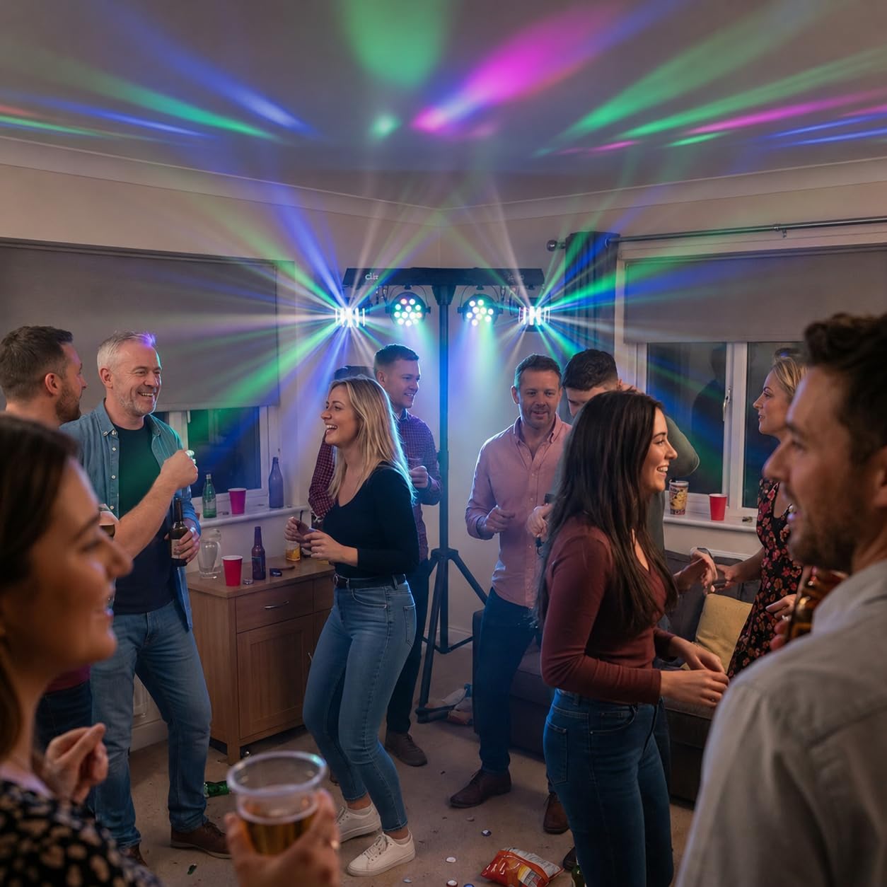 BeamZ CLS Kore Party Bar con 2 par led rgbw y 2 derby, barra led dj con tripode regulable, dmx 512, mando a distancia, luces discoteca para casa, luces dj y luces escenario