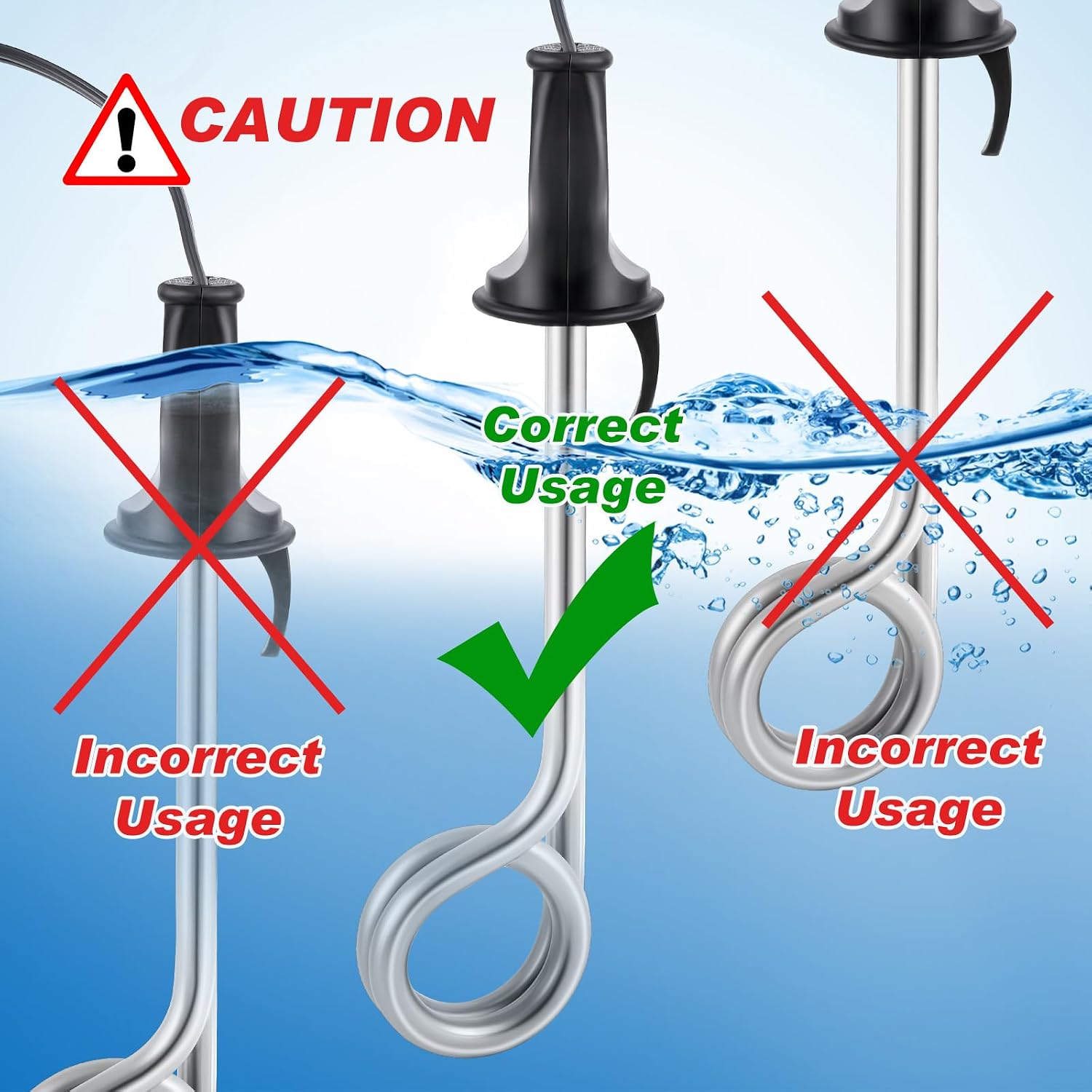 Huquary 1 Piece Portable Immersion Water Heater 300W 120/240V Electric Camping Accessories Dual Voltage Immersion Heater Travel Boiler Water Heating Rod with Travel Adapter for Coffee (Black)