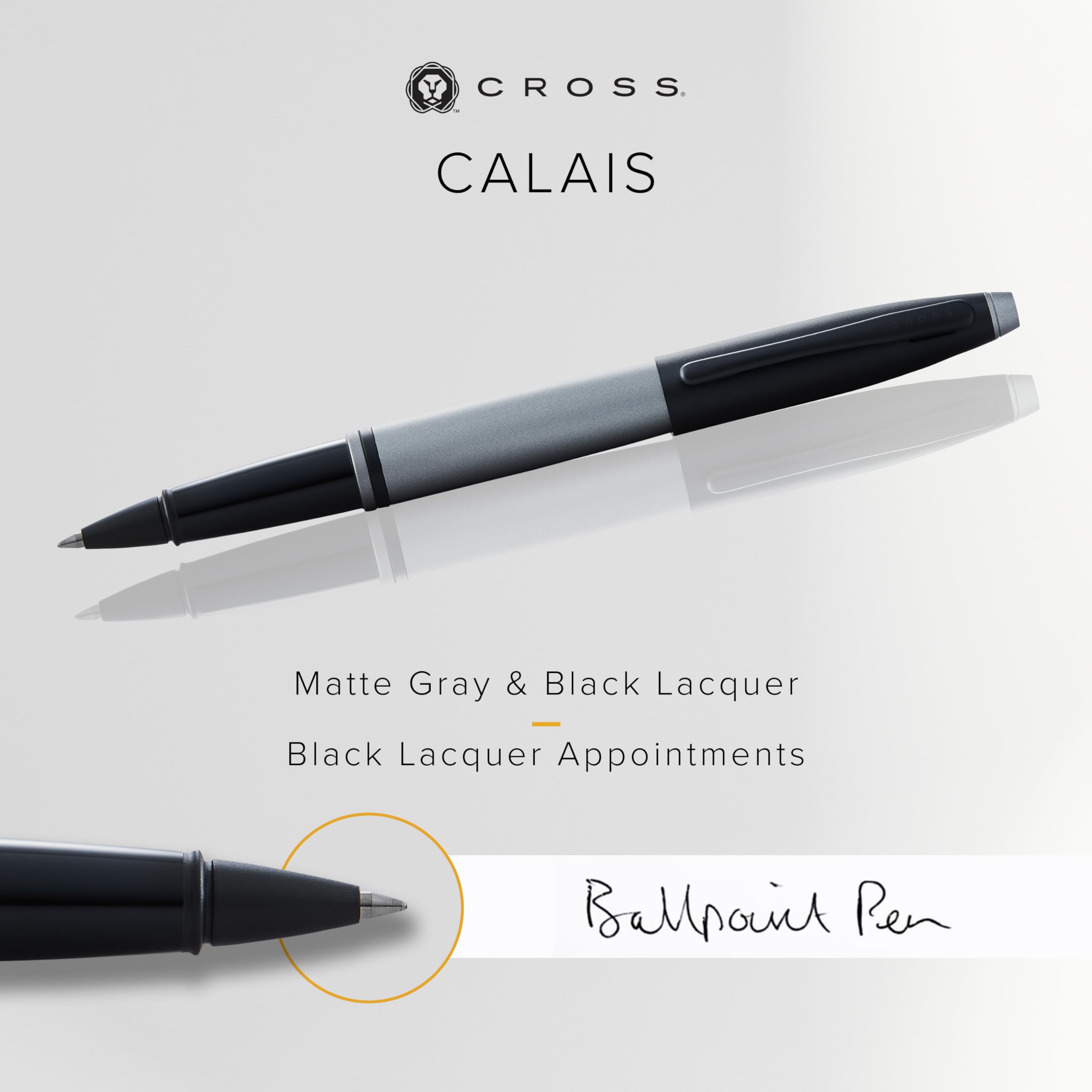 Cross AT0115-26 Bolígrafo Roller Ball Calais Laca y Capuchón, Gris Mate/Negro Mate