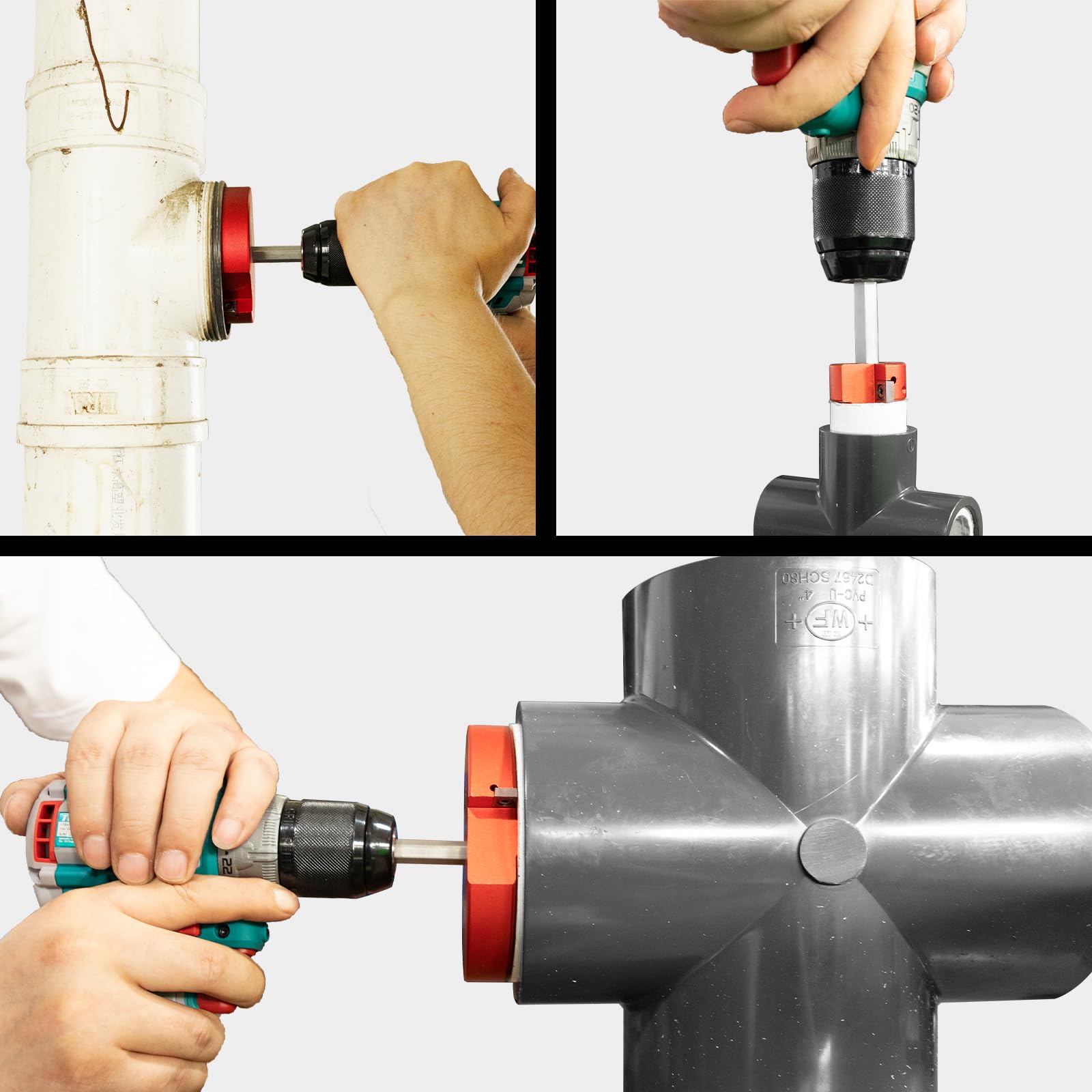 Set di 2 alesatori per tubi in PVC, 6 pezzi in plastica PVC per trapani standard da 1/2", strumento di risparmio per presa in PVC contiene 3/4", 1", 1-1/2", 2", 3", 4"