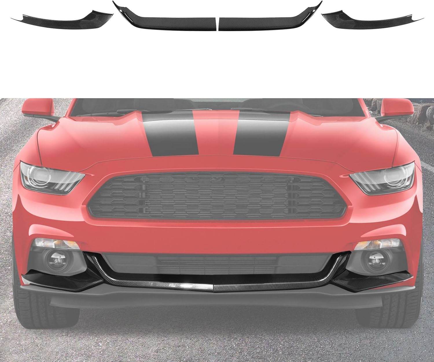 CheroCar Front Bumper Cover Compatible with 2015 2016 2017 Ford Mustang Carbon Fiber Bumpers Face Bar Grille Shutters Lower Grille Trim Panel Encircle License Plate Bracket Mount Fascia Cover