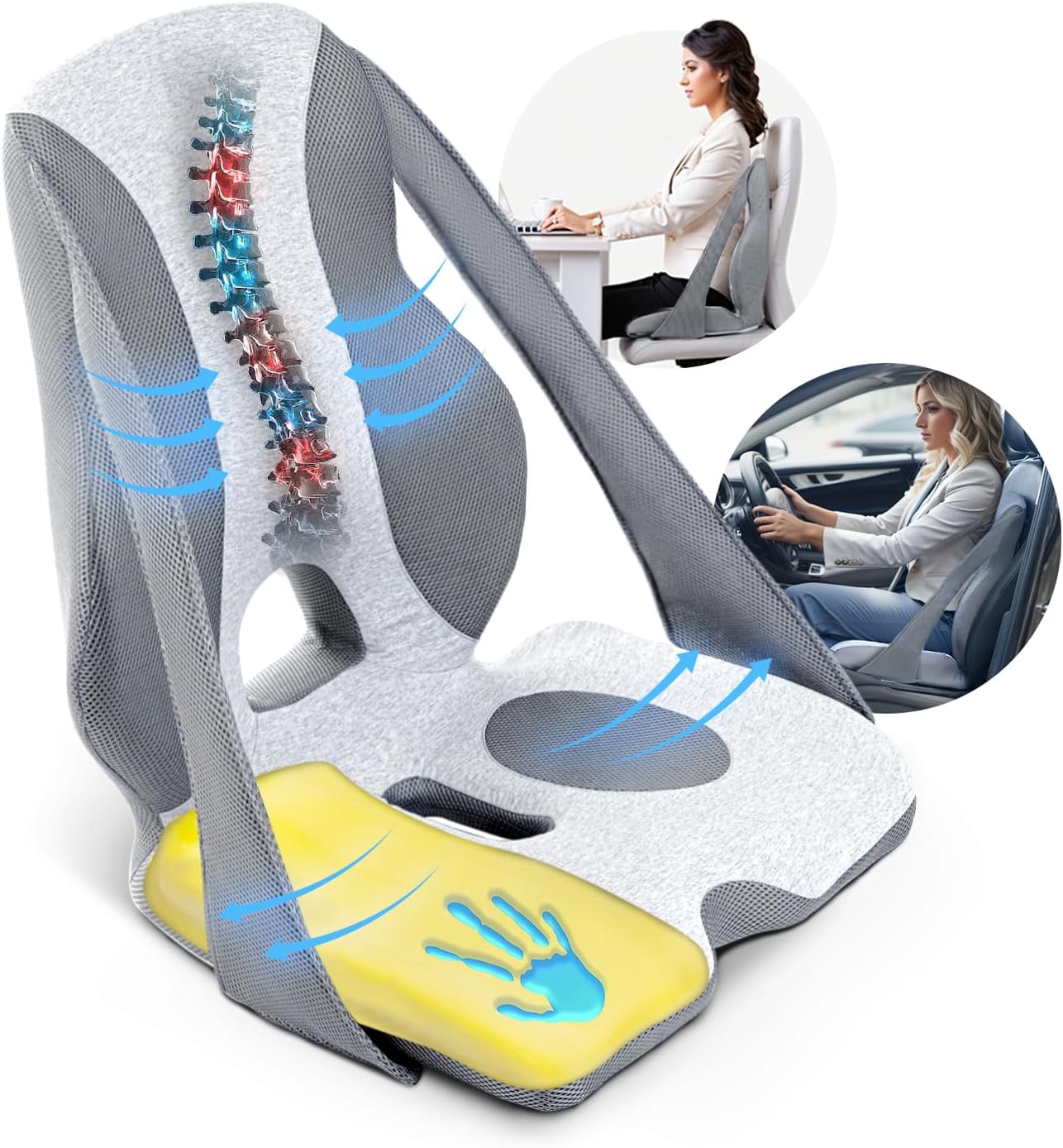 Lumbar Support Pillow for Office Chair, Back Support for Chair, Recliner, Gaming Chair, Ergonomic Memory Foam Car Seat Cushion for Back Tailbone Sciatica Pain Relief Wheelchair Travel