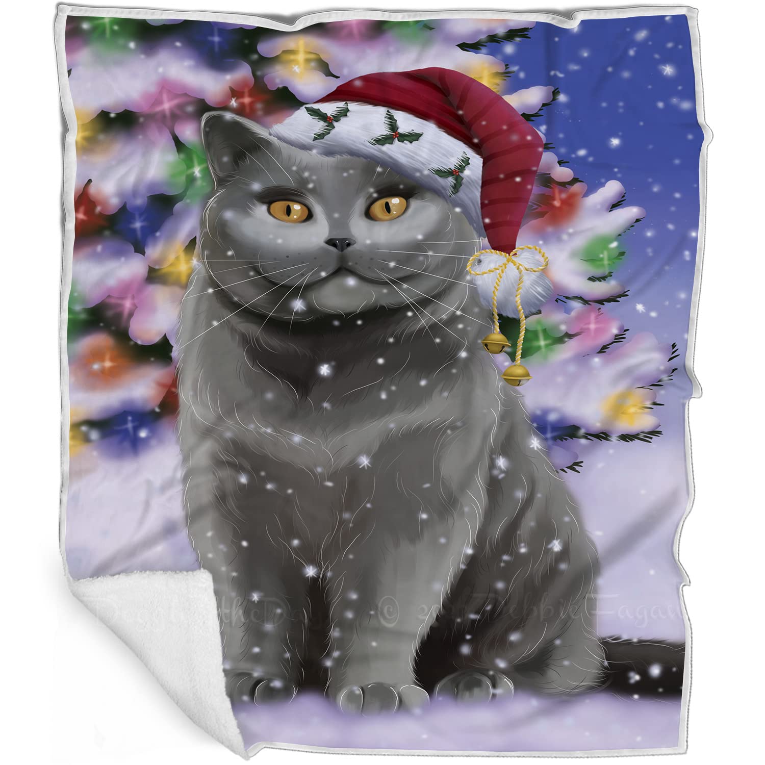 Doggie of the Day British Shorthair Cat Blanket - Christmas Winterland Wonderland - Super Soft & Warm Pet Theme for Sofa or Bed, Warm Fleece, Sherpa or Woven Material, BLNKT88706 (30x40 Fleece)