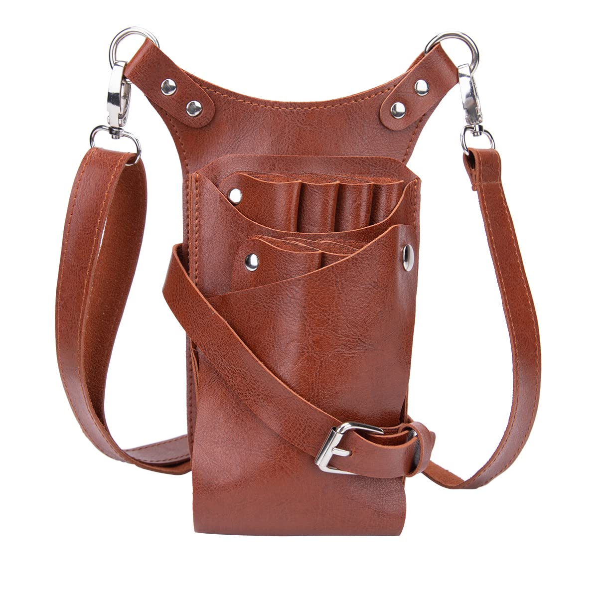 Riñonera para peluquería, Bolsa de herramientas de peluquería, funda para tijeras con correa ajustable para el hombro para peines, maquinillas de afeitar, tijeras, clips (LQ-YZ Marrón)