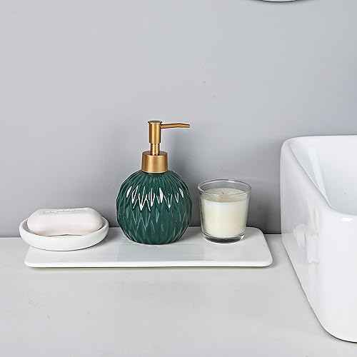 Miniatura 6 de Ceramics - Dispensador de jabón dorado para baño, dispensador de jabón redondo con delicado diseño de rombos en relieve (verde oscuro)
