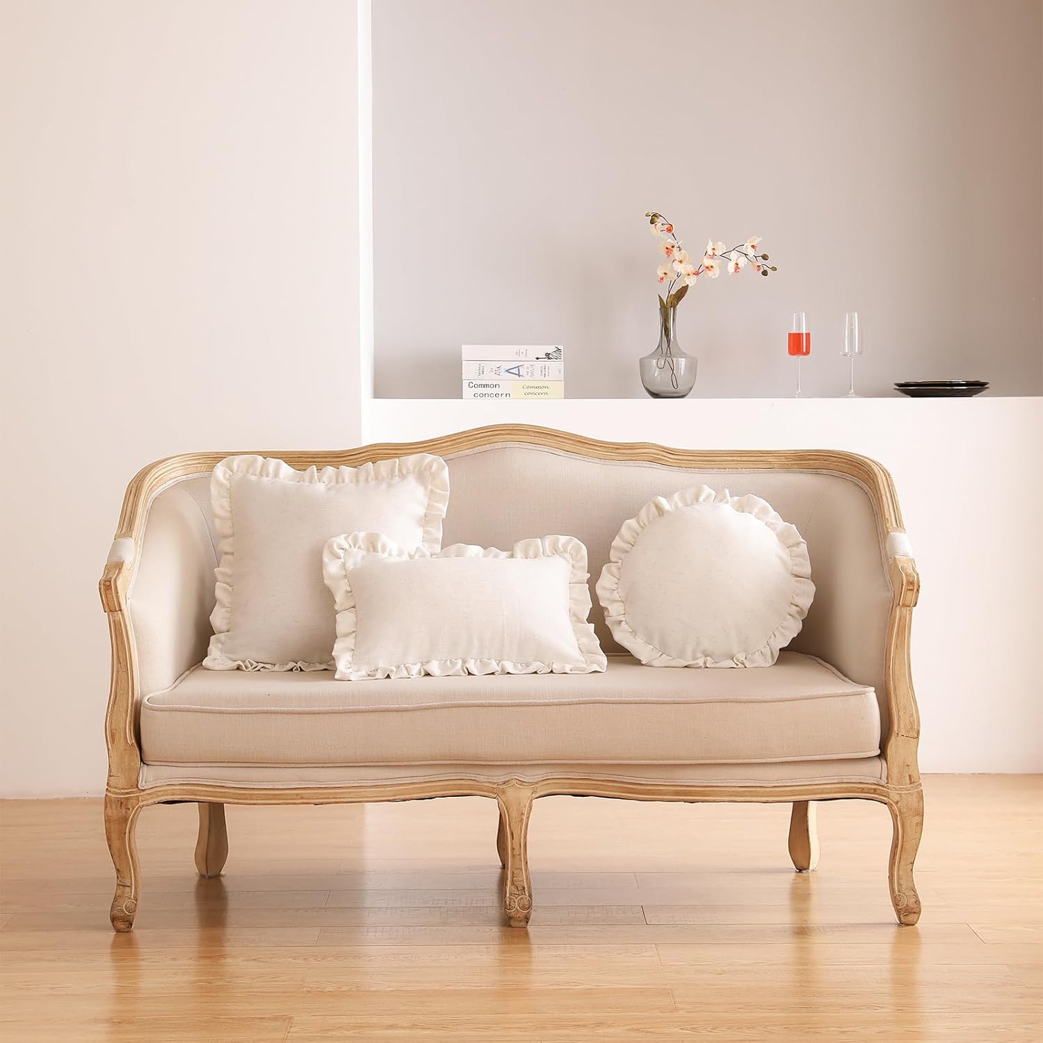 ISAENNE 2 Pcs Classic Ivory White Square Throw Pillow Cover 18"x18", Solid Color Farmhouse Linen Cotton Decor Pillow Cover with Ruffles, Sturdy Throw Pillowcase for Couch Sofa Bed Living Room