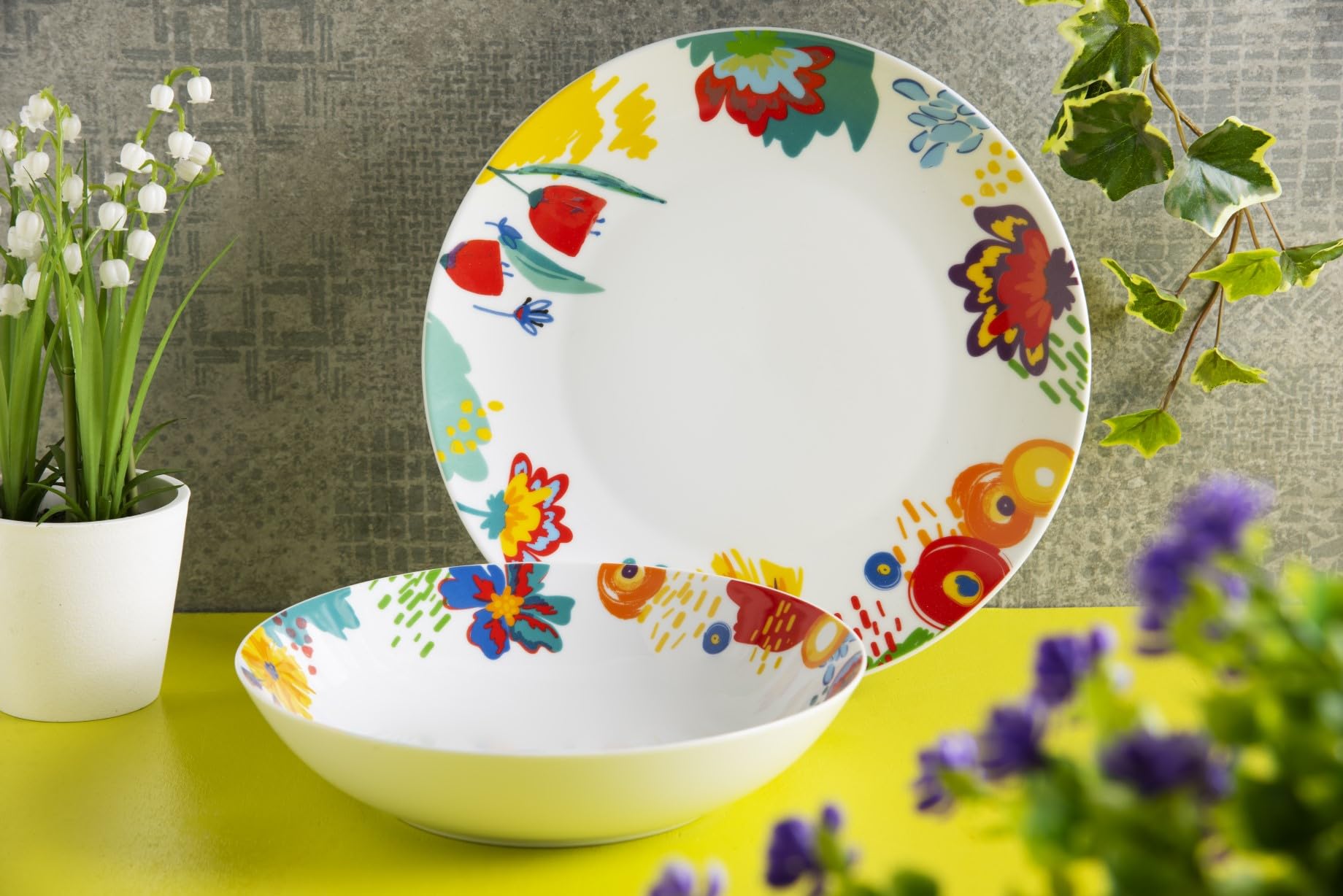 Excelsa Saint Tropez Ervizio talerz 12-częściowy, porcelana, kolorowa dekoracja, dla 6 osób