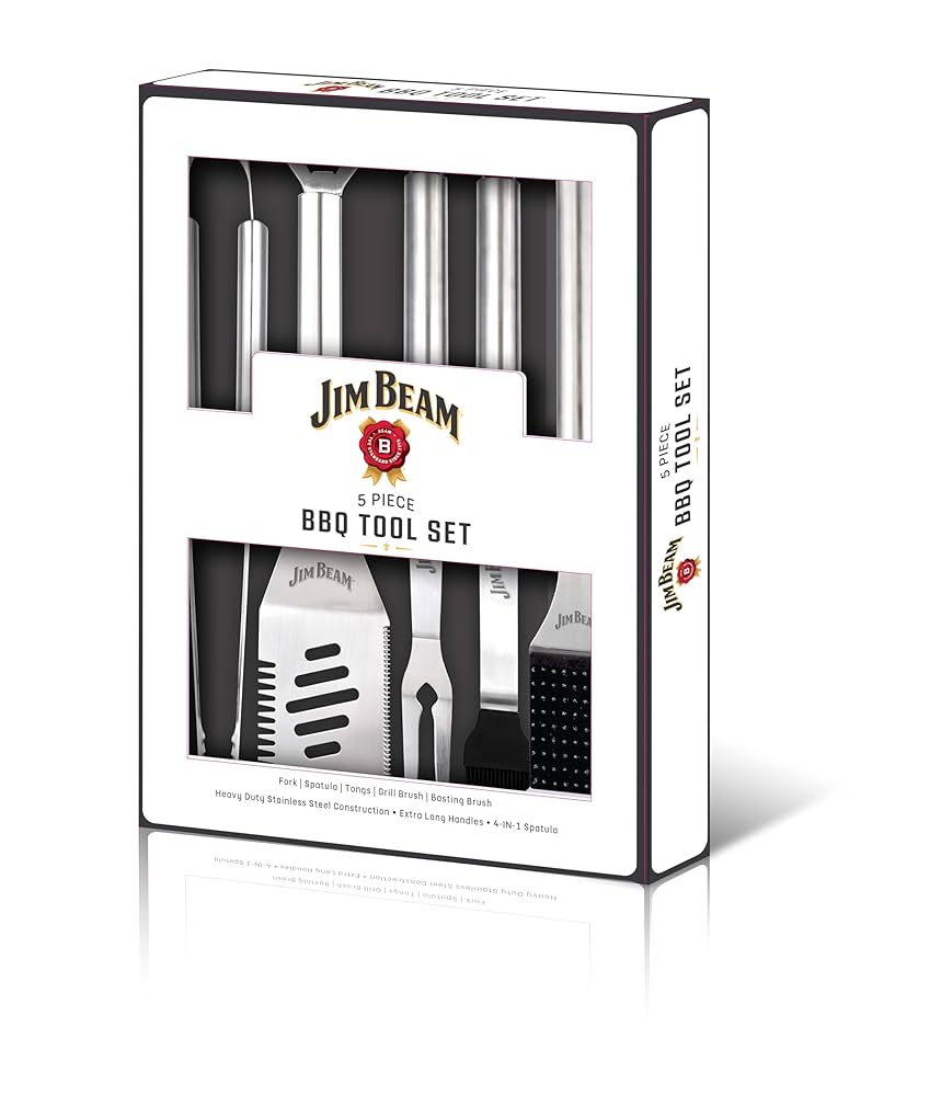 バーベキュー・調理用品 MJ Amazon.com : Jim Beam® 5 Piece Stainless Steel BBQ Tool Set