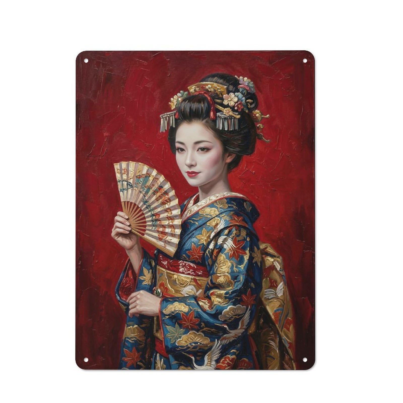Country Style Kitchen Metal Sign 40x30cm Featuring Geisha with Fan, Diner Style Decor for Kitchen, Cafe, Pantry Or Dining Room