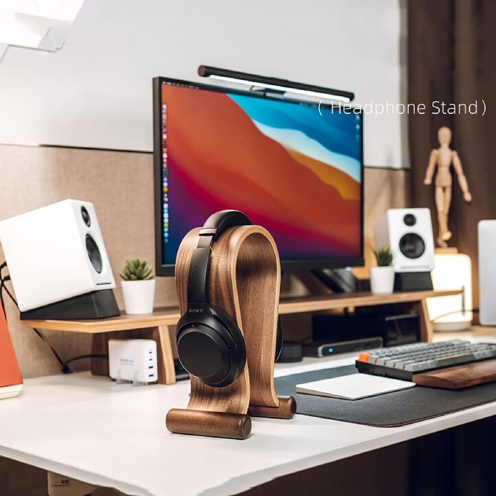 TOMRAIN Soporte de Madera para Auriculares, Soporte para Auriculares, protección para Auriculares, Colgador de Auriculares de Escritorio para Juegos de PC en cibercafés, Soporte para Auriculares