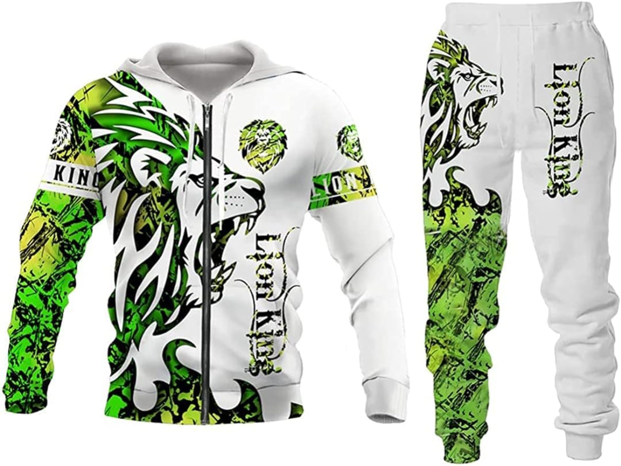 Men's Lion Wolf 3D Printed Hoodie Trousers Suit Men's Autumn Leisure Tracksuit Animals Jogging Suit, Fwolf -7, 3XL