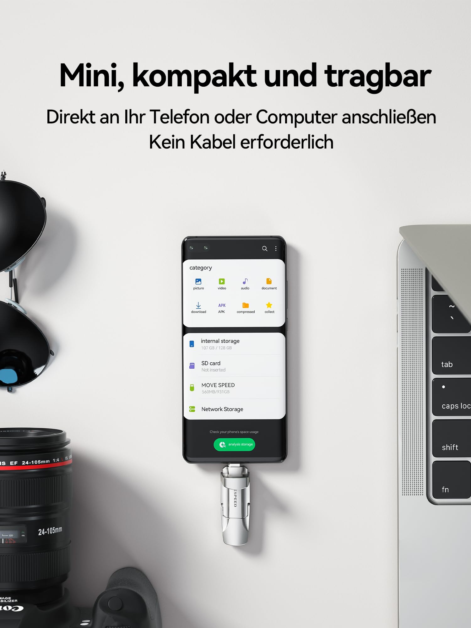 MOVE SPEED USB C Stick 256 GB – SSD esterno ad alta velocità 400 MB/s, dual USB Type-C + USB A 3.2 Gen2, chiavetta OTG compatibile con smartphone Android, iPhone 15, MacBook, laptop e tablet