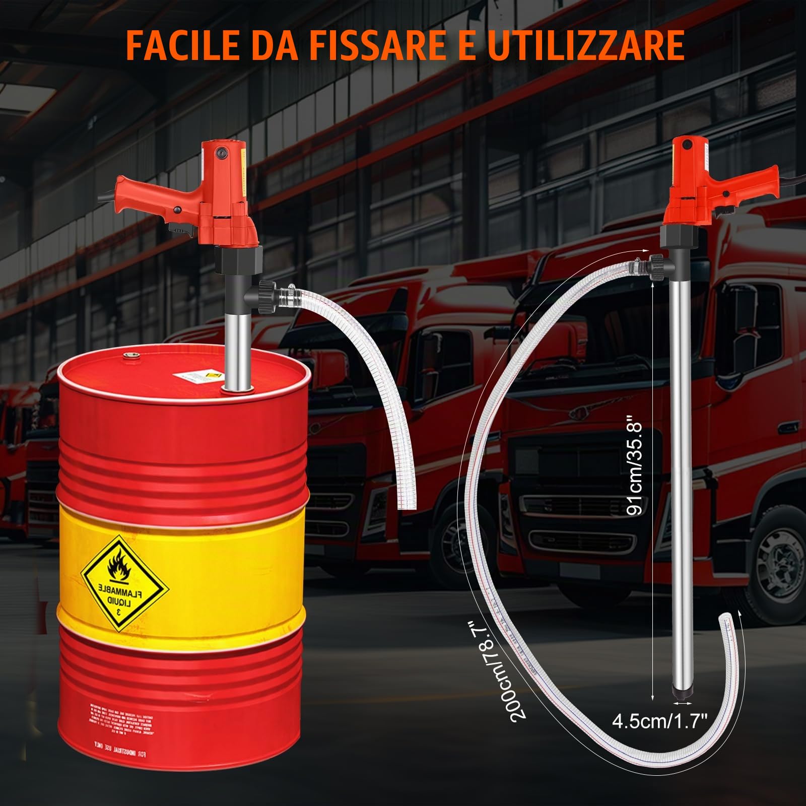 Pompa di trasferimento carburante elettrica 220V Pompa di trasferimento liquidi multifunzionale 1980W Include tubo in acciaio inossidabile da 91cm + tubo flessibile da 2M，per diesel,acqua, cherosene