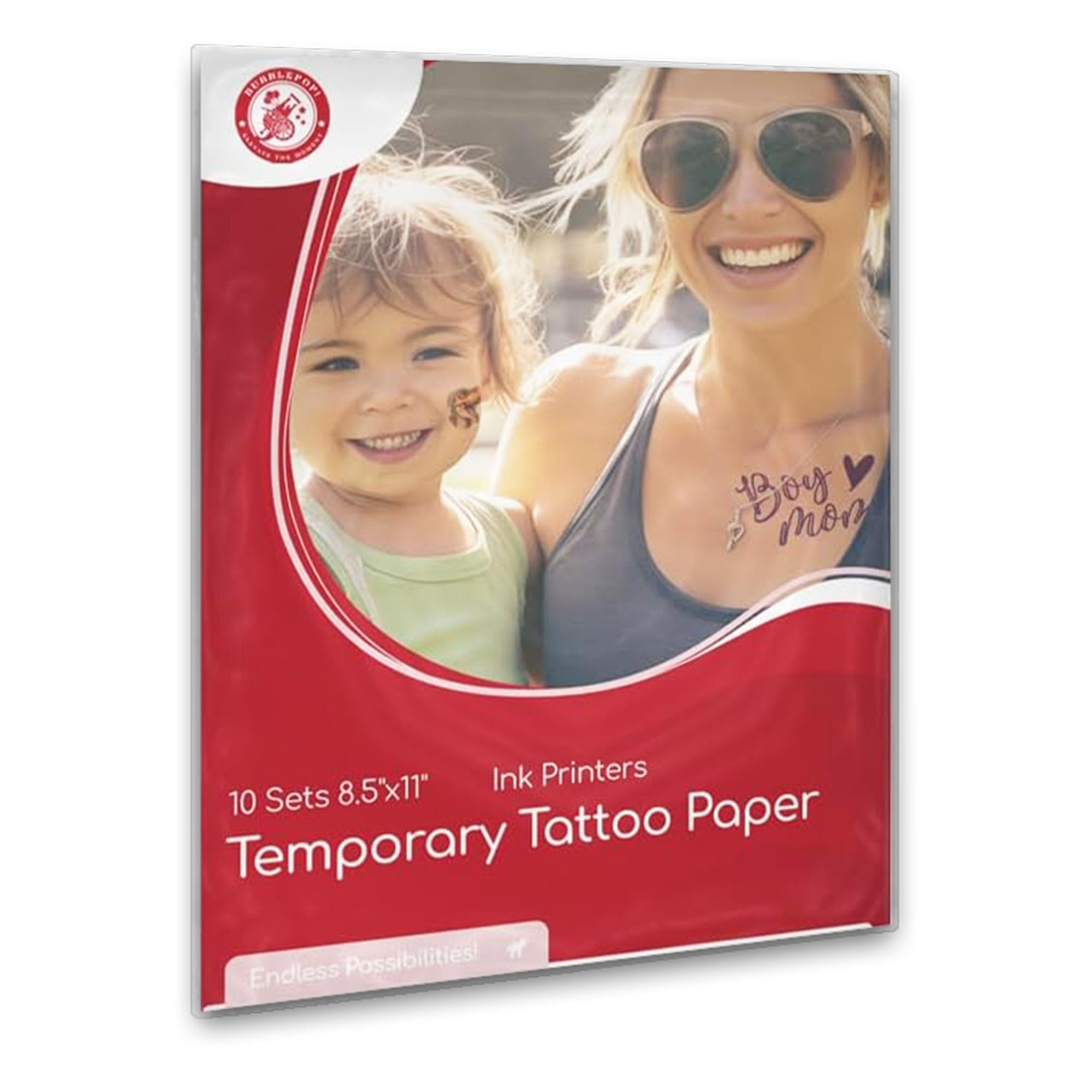 BubblePop! Printable Temporary Tattoo Paper for Inkjet Printer - Skin-Safe, Water-Resistant, Blank 8.5x11” Sheets for Personalized Designs - Make Your Own Temporary Tattoos at Home - 10 Set