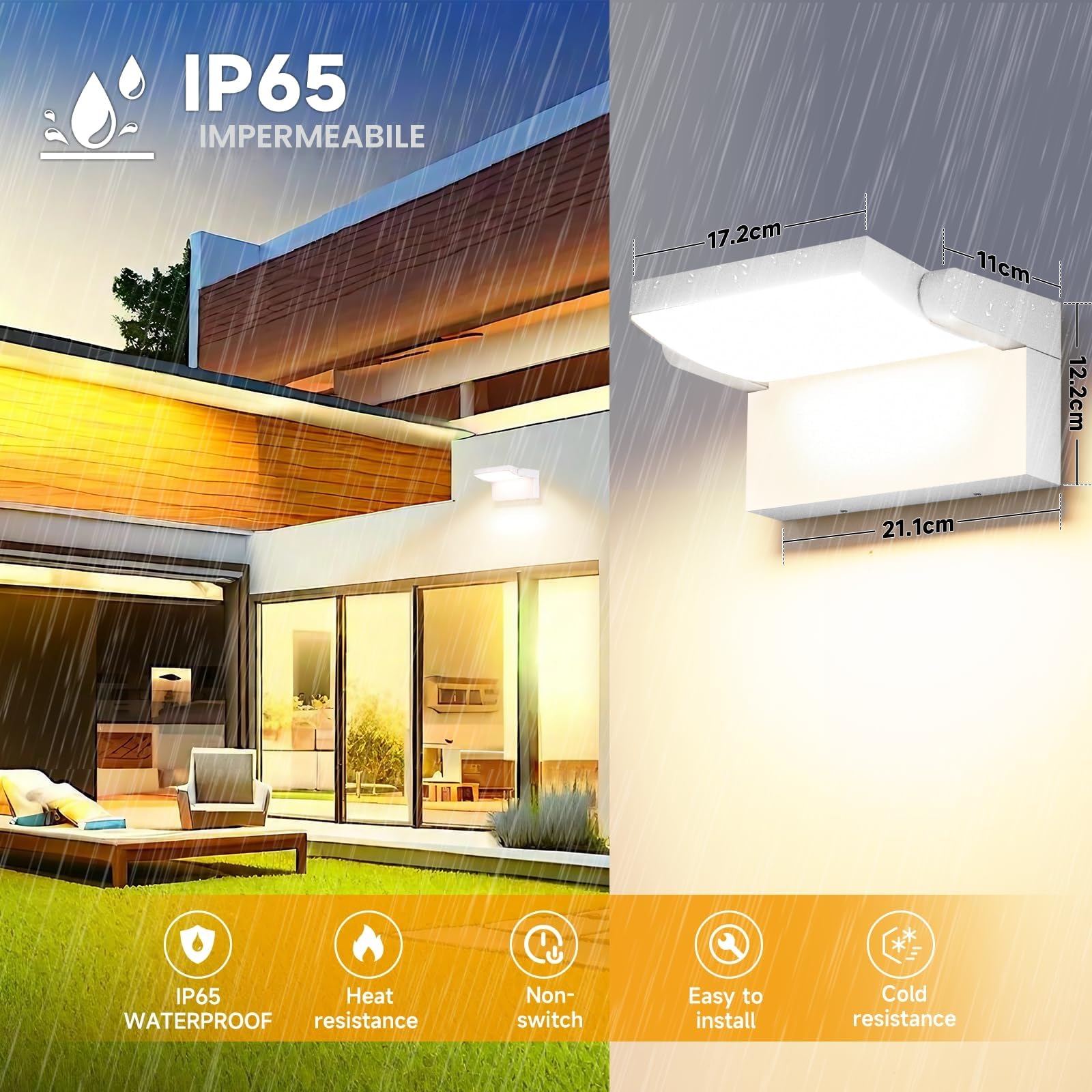 40W Applique da Esterno/Interno 4000LM Bianco Lampada da Parete Esterno Angolo regolabile Faretto per Terrazza Ingresso Giardini,Applique Esterno 3000K Bianco Caldo,108LEDS,IP65 Impermeabile