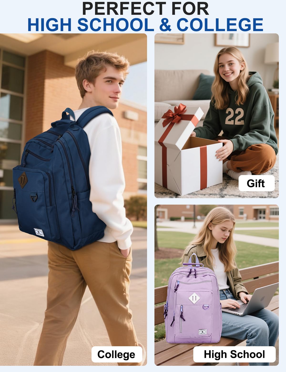 VX VONXURY Zaino Scolastico, Grande Daypack Casual Resistente All'acqua Con Doppi Confronti Zaini Da Viaggio Leggeri