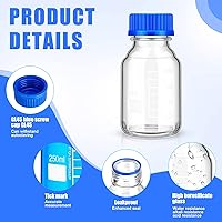 Vista 3 de Irenare Botellas de almacenamiento de medios de vidrio de borosilicato científico redondo graduado con tapa de rosca azul GL45 para agua