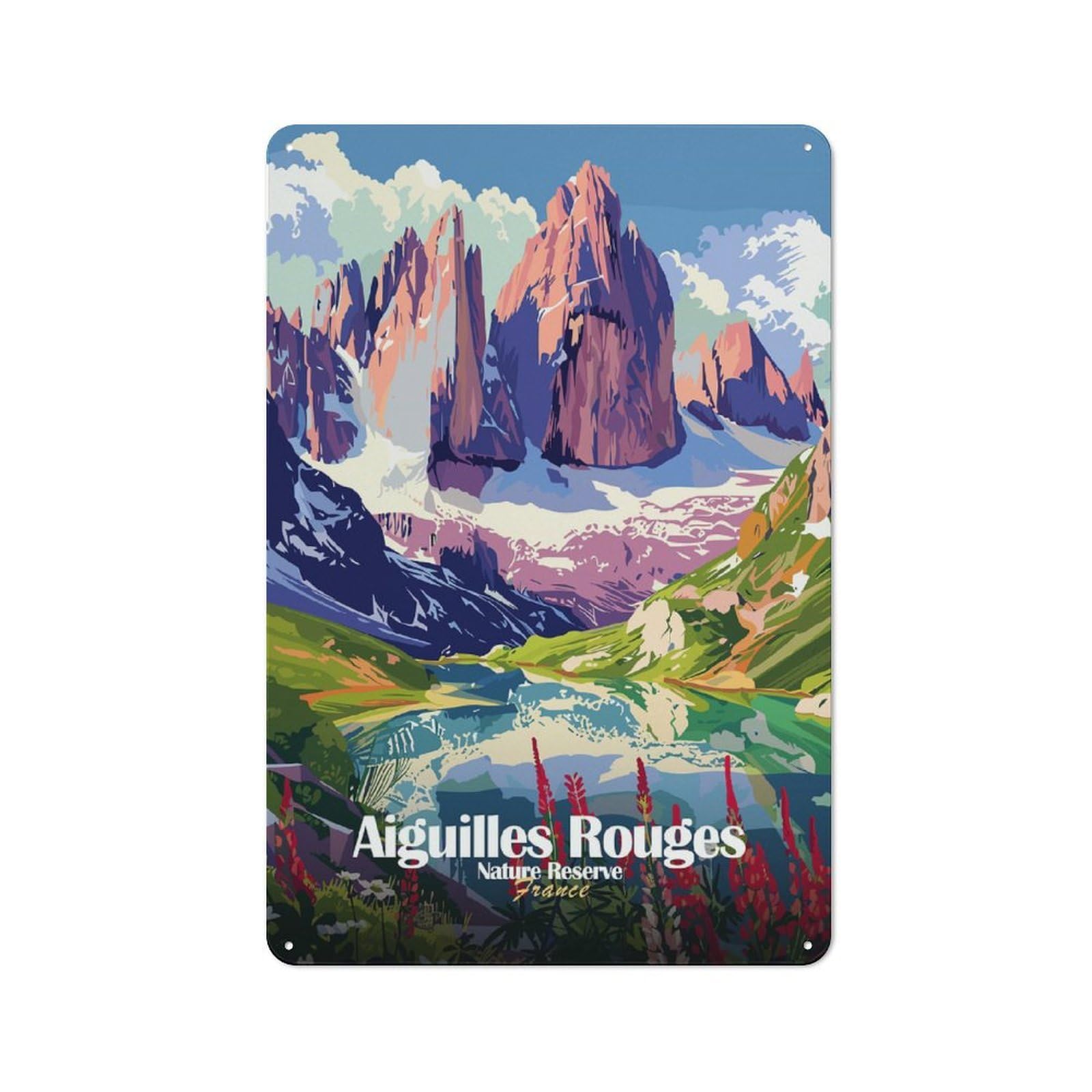 Junmoney Style-19 Tin Wall Plaque 30X20cm With Aiguilles Rouges Nature Reserve France For Café Or Restaurant, Housewarming Present For People Styling Café And Restaurant