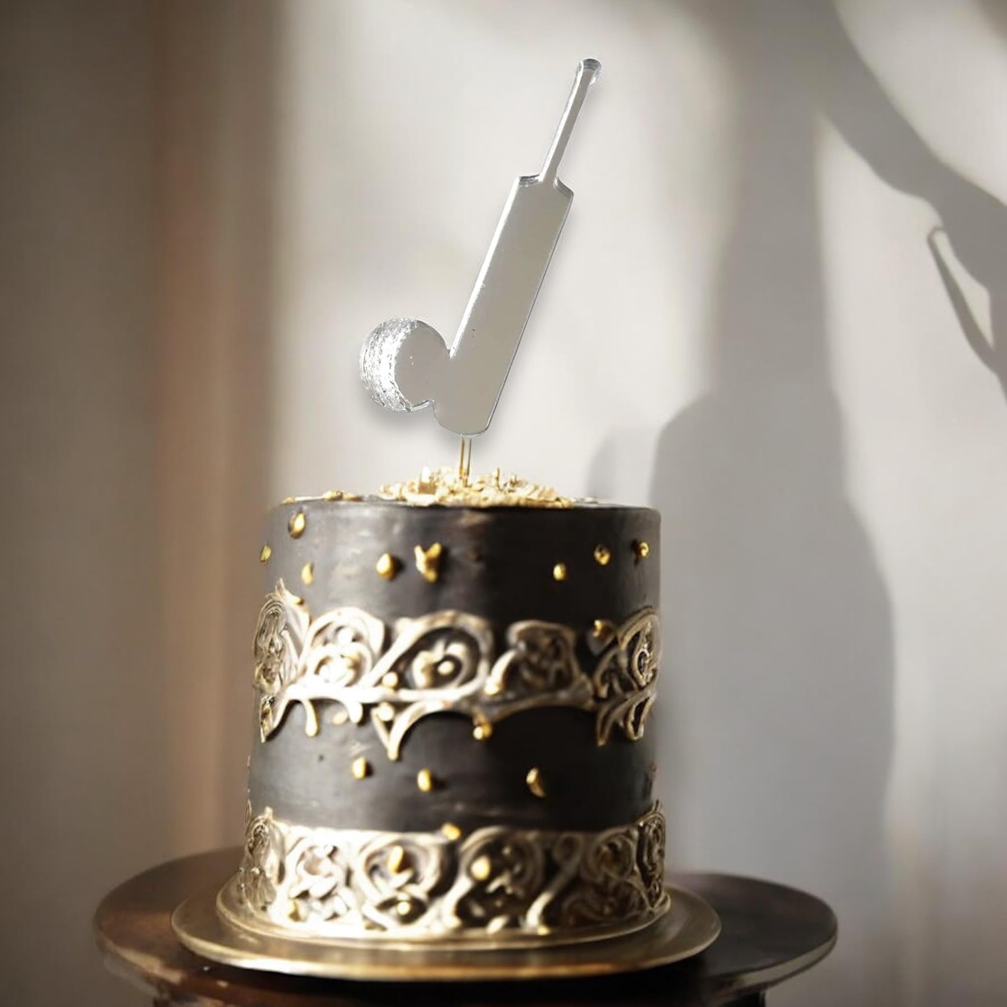 Cricket Bat Shaped Cake Toppers, Silver, 10cm (15cm Inc Spike)
