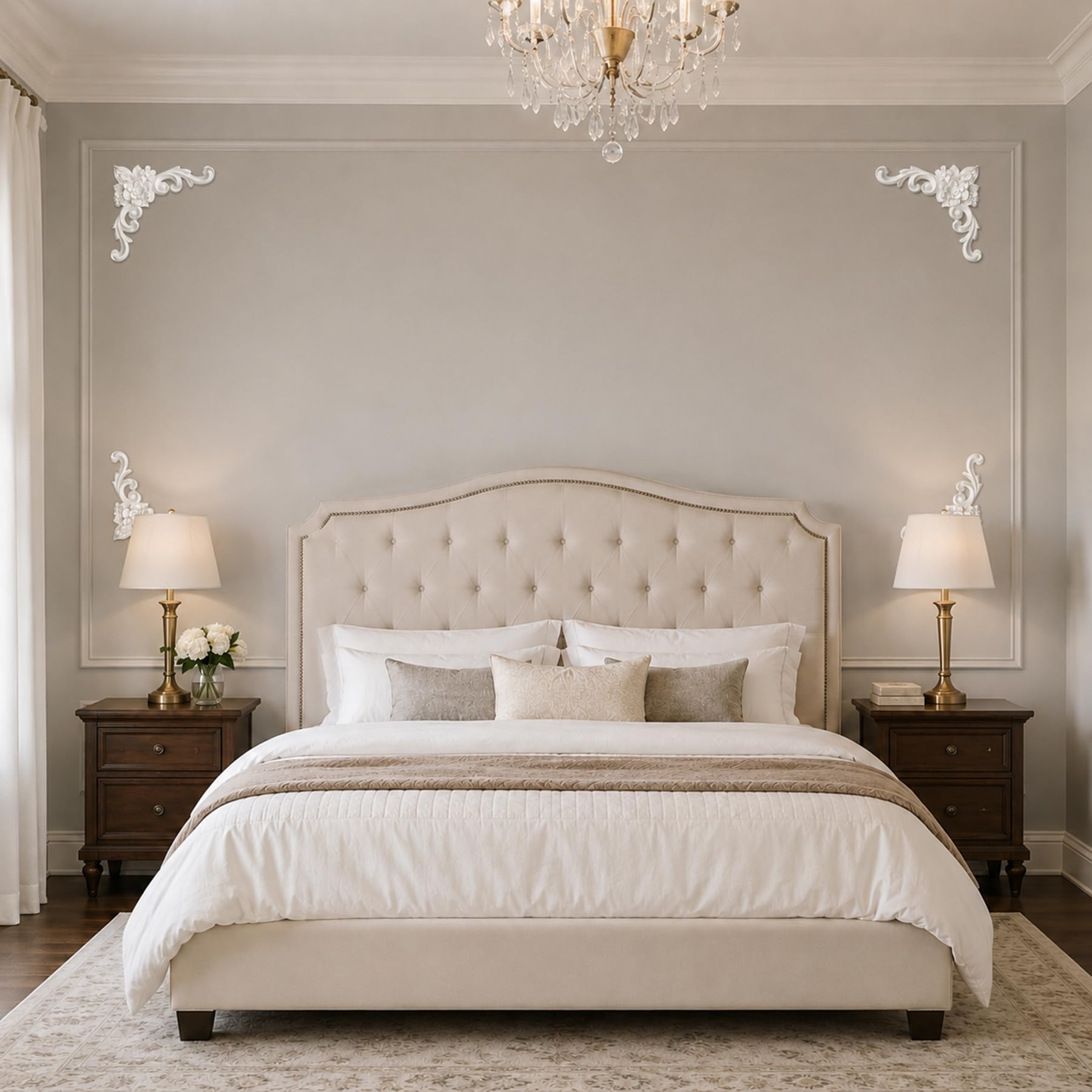 4 PCS Angolari Decorativi per Pareti E Soffitti in PU Modanature Angolari 3D con Decorazioni Floreali Profili Decorativi Verniciabili per Cornici E Angoli Elegante Finitura