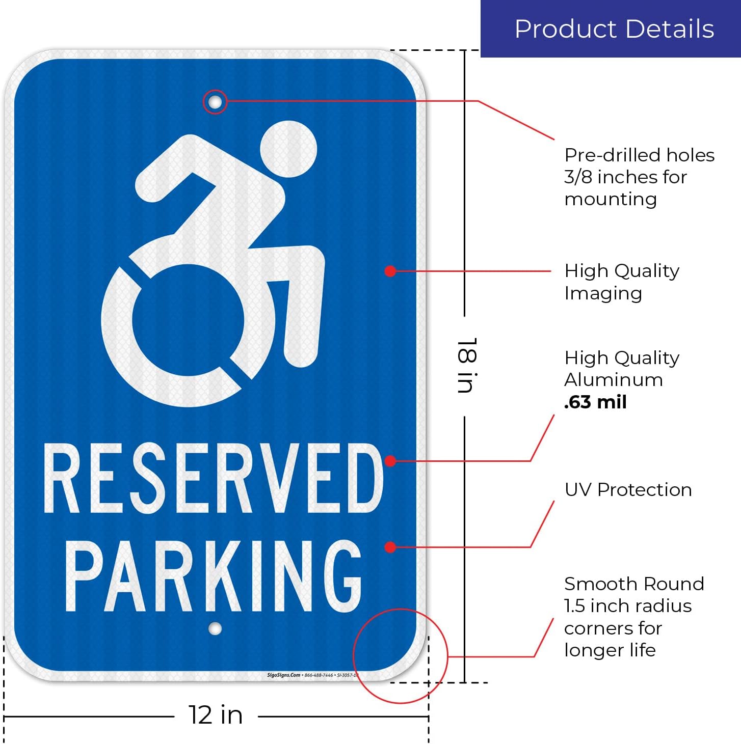 New York Handicap Parking Sign, Reserved Parking New Icon Sign, 12x18 Inches, 3M EGP Reflective .063 Aluminum, Fade Resistant, Made in USA
