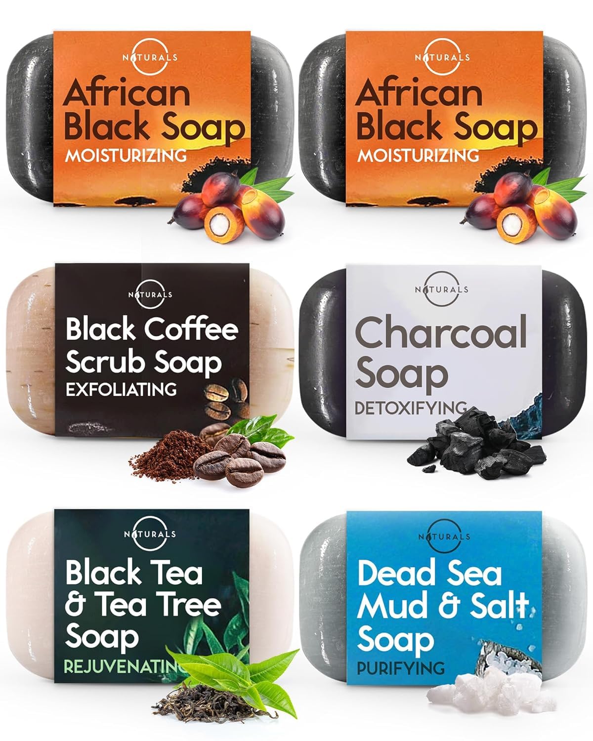 O Naturals 6pack Moisturizing Black Soap - Natural Soap Bar - Body Soap Bars, Face Soap & Hand Soap Shower Soap, Body Wash Bar - Gift for WomenO Naturals 6pack Moisturizing Black Soap -…