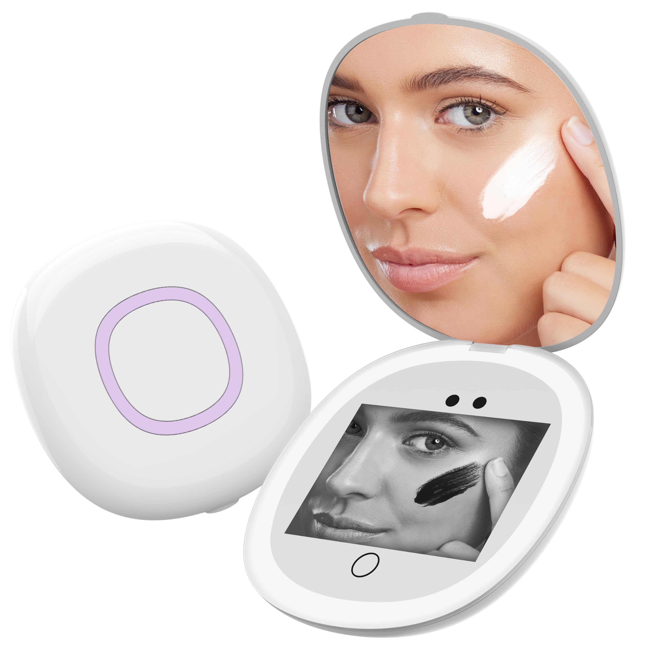 HAMMSOM UV Mirror for Sunscreen Test with UV Camera, Sun Protection Visualization Travel Makeup Mirror with LED Light and 3X Magnification Pocket