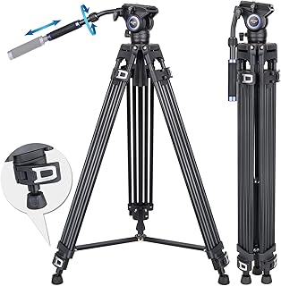 72.8 inch Video Tripod Fluid Head Tripod Heavy Duty Tripod ARTCISE Professional Aluminium Tripod with 1/4" Screws Fluid Drag Pan Head for DSLR Cameras Video Camcorders, Load Capacity Up to 20 Pounds