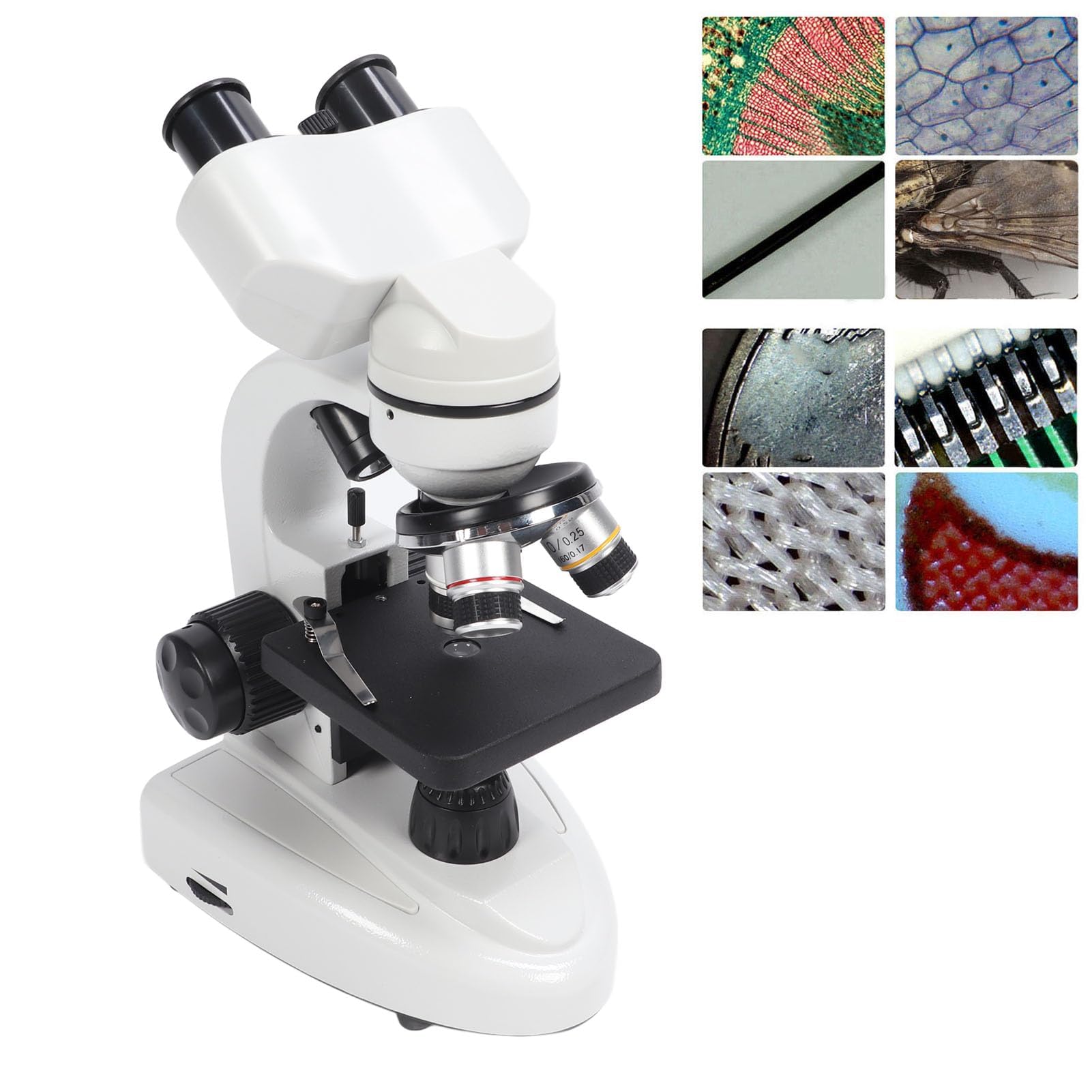 Microscopio Binocular 40-5000X Rotación de 360° Imagen Clara Alta Definición para Laboratorio de Inspección (Enchufe Europeo de 100 a 240 V.)