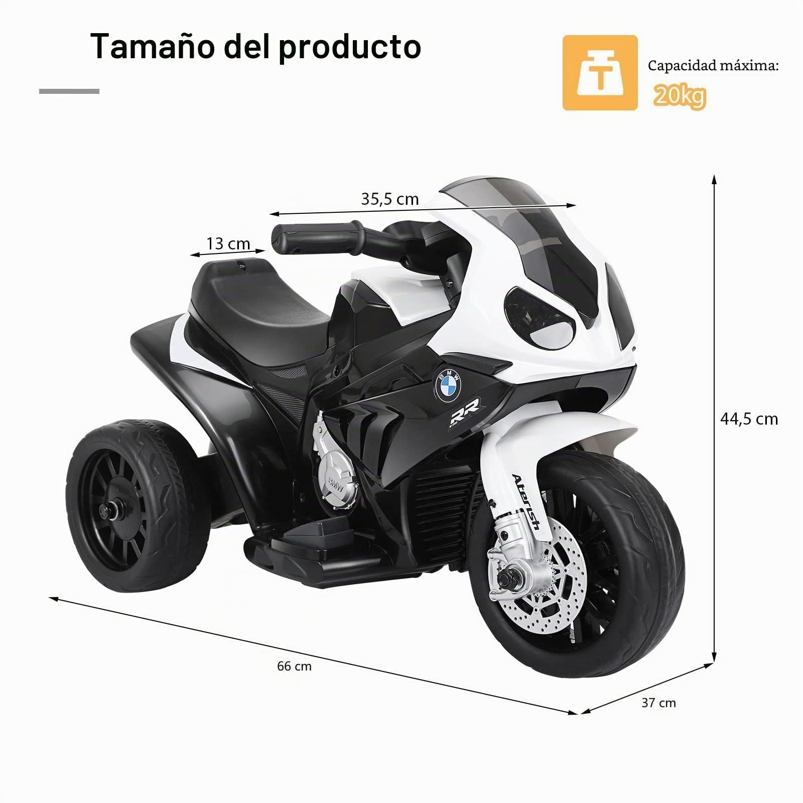 RELAX4LIFE BMW-S 1000 RR 6V Moto Eléctrica para Niños con 3 Ruedas, Música, Luces y Claxon, 3 km/h, Triciclo Eléctrico para Niños de 18-36 Meses, Capacidad de Carga de 20 kg (NEGRO)