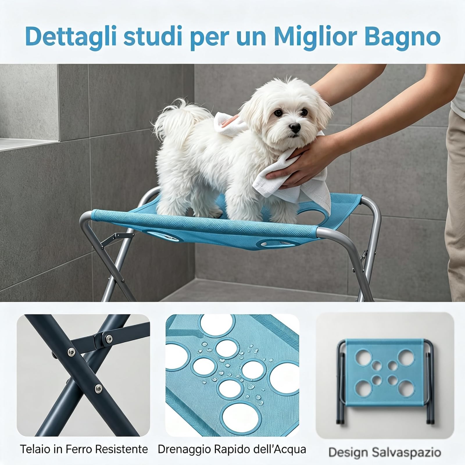Telaio di Supporto per Toelettatura Supporto per Bagnetto Animali Struttura Stabile in Metallo con Rete Traforata a Drenaggio Rapido E Fascia di, color to 3